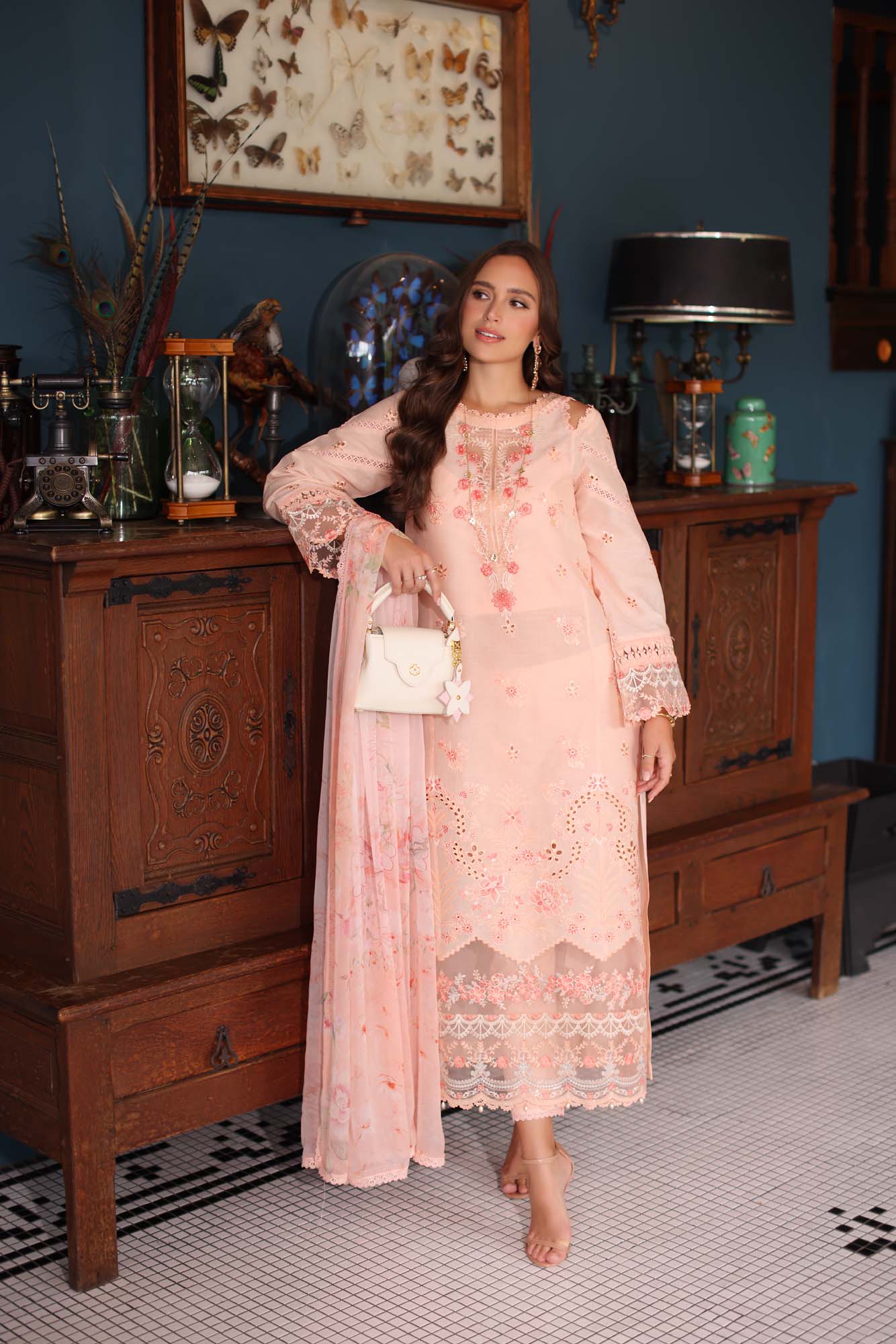 Noor by Saadia Asad | Eid Luxury Schiffli Laserkari 25 | D6- Peach by Noor by Saadia Asad - Designer Dress - Type: Ladies Clothes - Available at Libayah - 100% Original