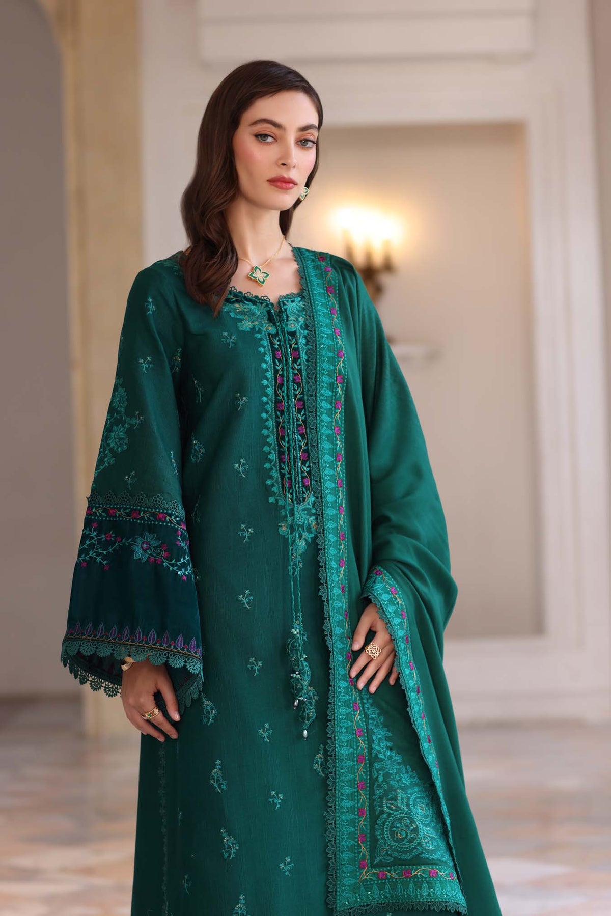 Noor by Saadia Asad | Winter Pashmina 25 | Emerald Reverie