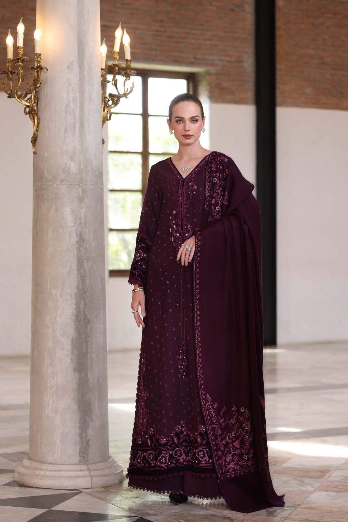 Damson – authentic Pakistani dress from the Noor by Saadia Asad Winter Pashmina 25 collection for women in the UK
