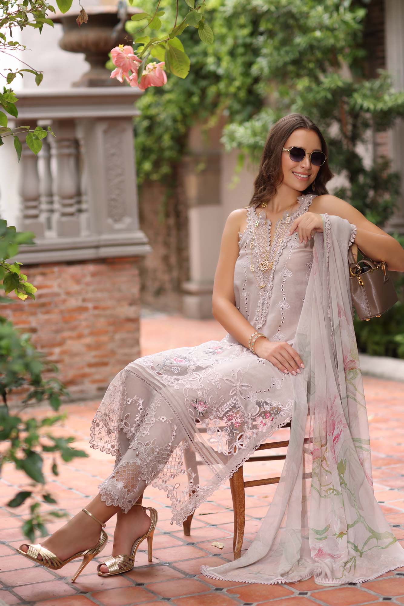 Noor by Saadia Asad | Eid Luxury Schiffli Laserkari 25 | D11- Mink by Noor by Saadia Asad - Designer Dress - Type: Ladies Clothes - Available at Libayah - 100% Original