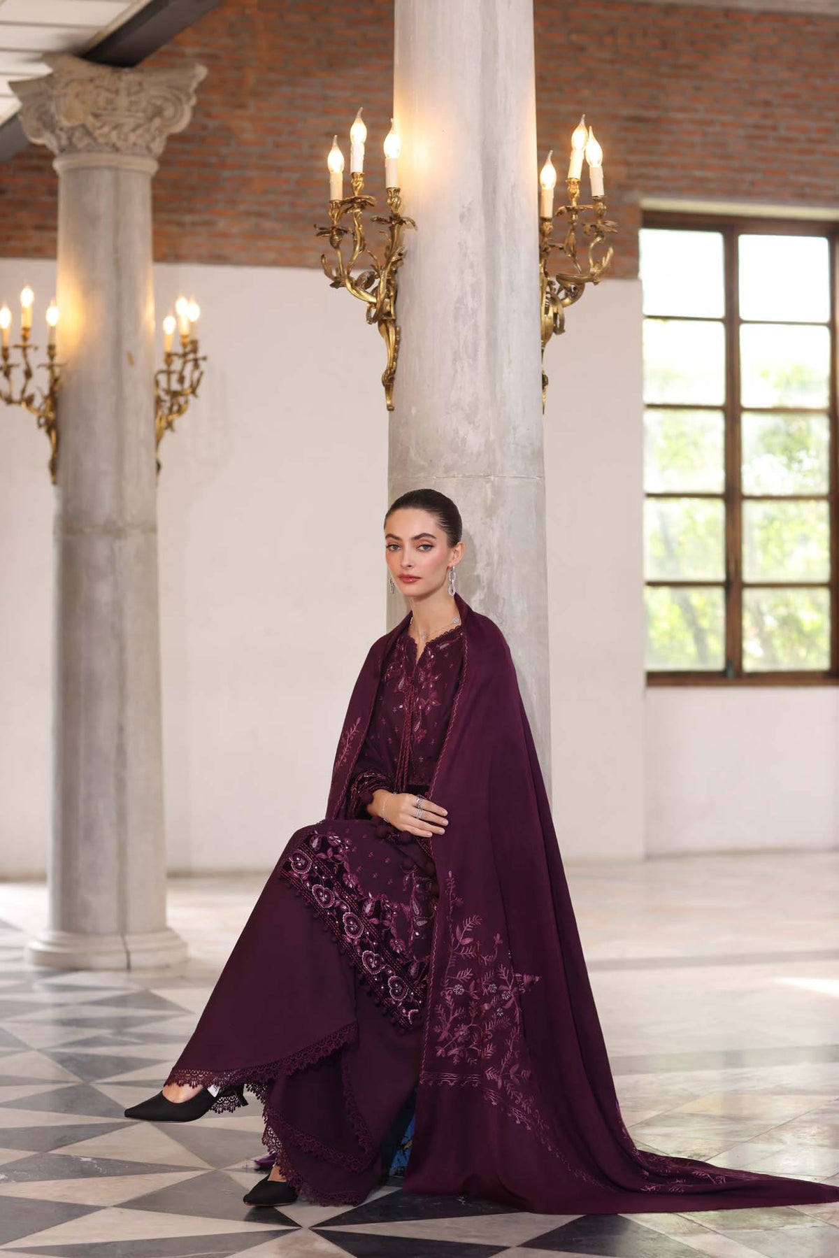 Noor by Saadia Asad | Winter Pashmina 25 | Damson