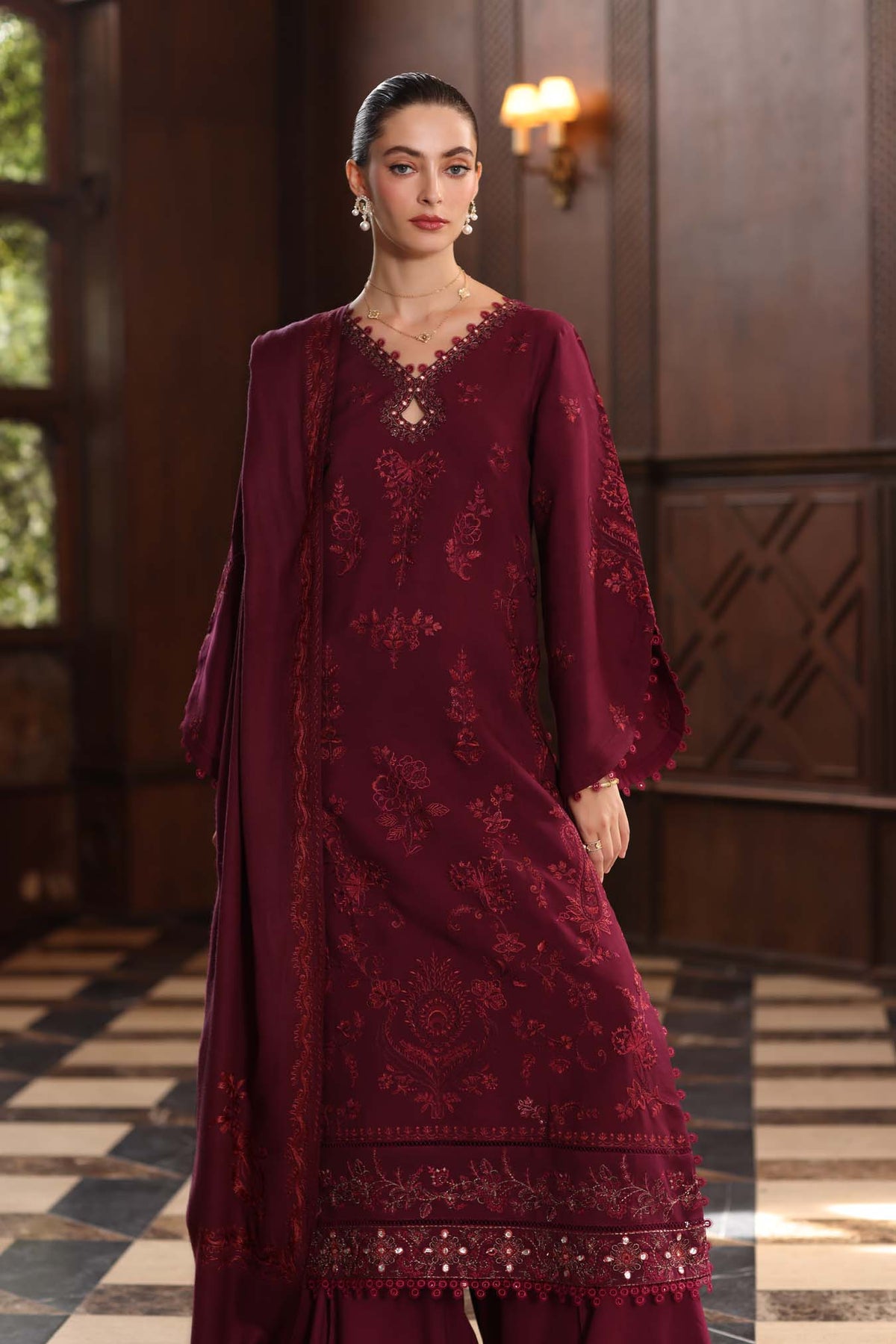 Noor by Saadia Asad | Winter Pashmina 25 | Royal Claret