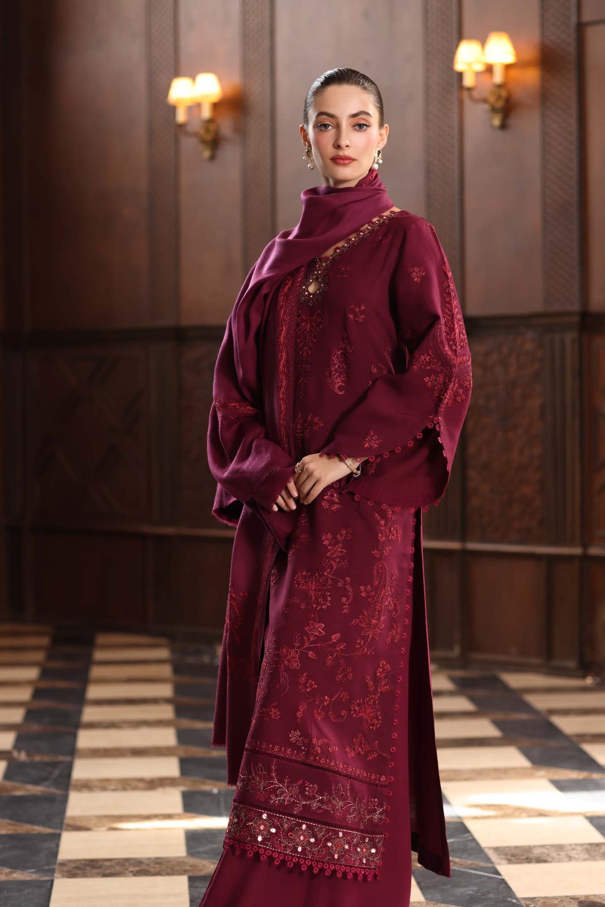 Noor by Saadia Asad | Winter Pashmina 25 | Royal Claret