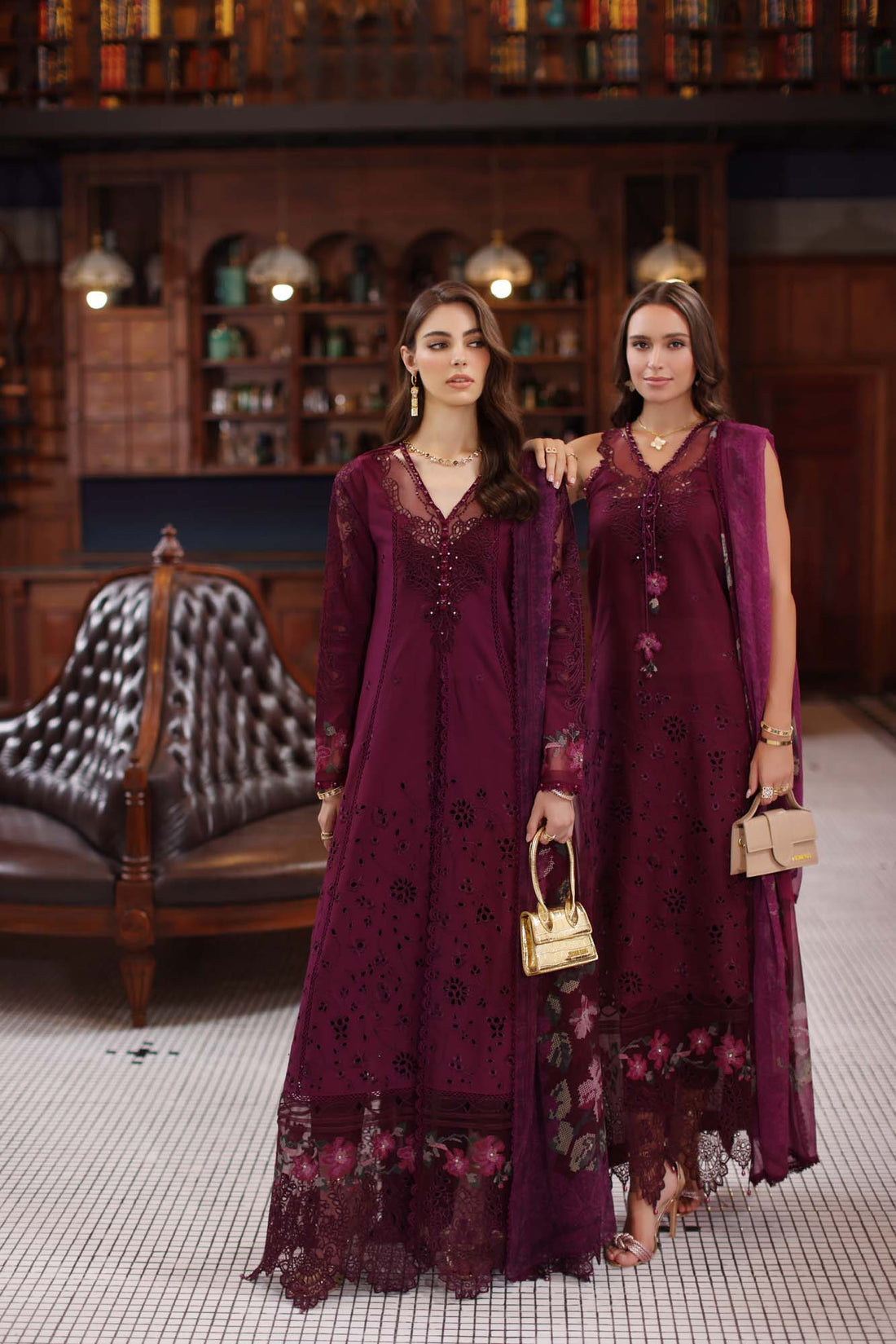 Noor by Saadia Asad | Eid Luxury Schiffli Laserkari 25 | D12- Plum by Noor by Saadia Asad - Designer Dress - Type: Ladies Clothes - Available at Libayah - 100% Original