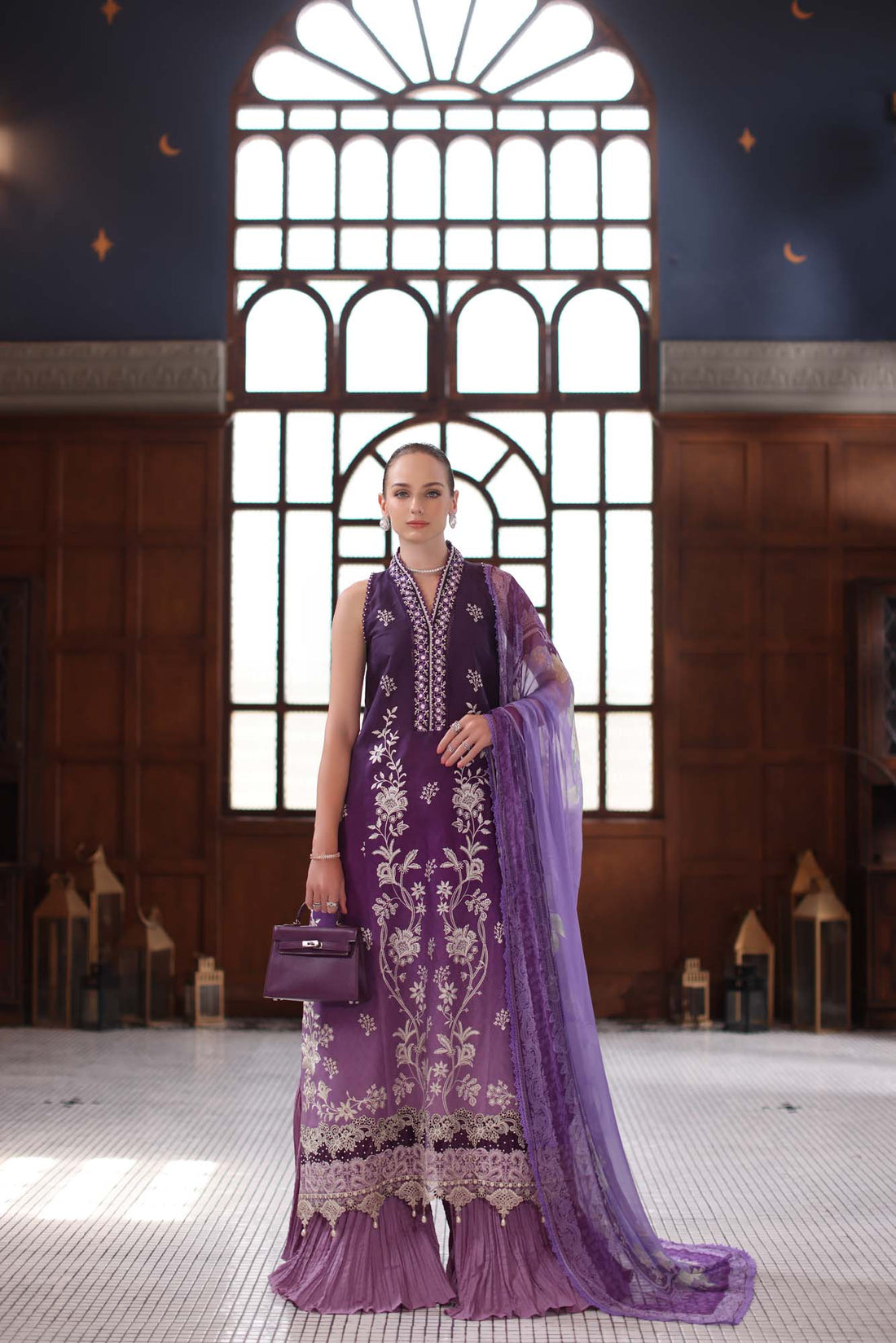 Noor by Saadia Asad | Eid Luxury Schiffli Laserkari 25 | D9- Purple by Noor by Saadia Asad - Designer Dress - Type: Ladies Clothes - Available at Libayah - 100% Original