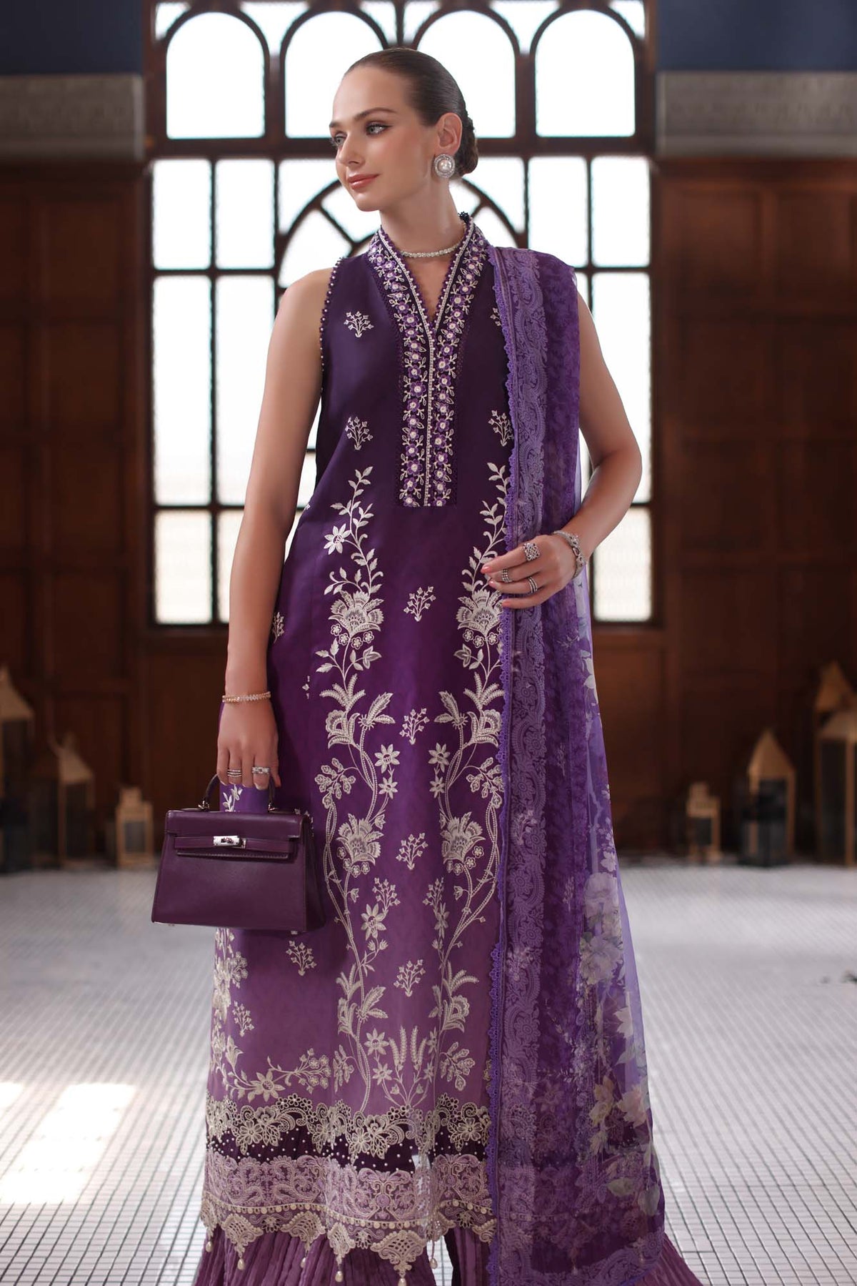 Noor by Saadia Asad | Eid Luxury Schiffli Laserkari 25 | D9- Purple by Noor by Saadia Asad - Designer Dress - Type: Ladies Clothes - Available at Libayah - 100% Original
