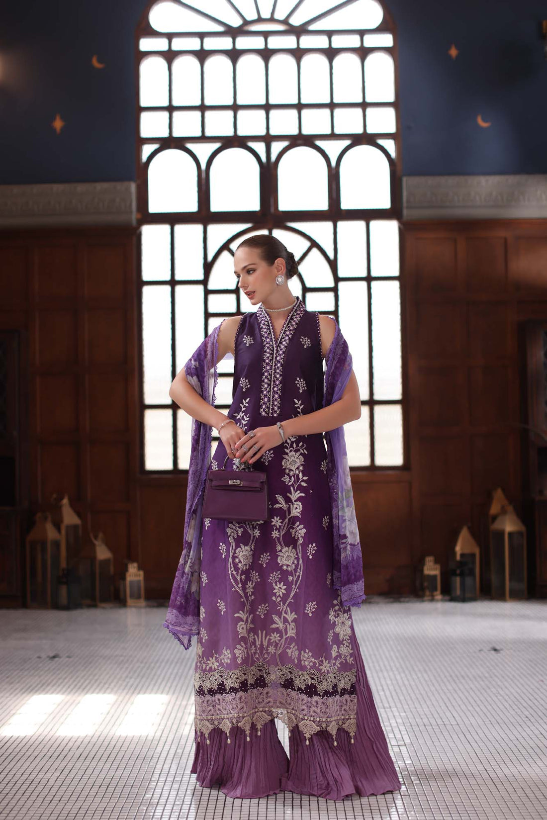 Noor by Saadia Asad | Eid Luxury Schiffli Laserkari 25 | D9- Purple by Noor by Saadia Asad - Designer Dress - Type: Ladies Clothes - Available at Libayah - 100% Original