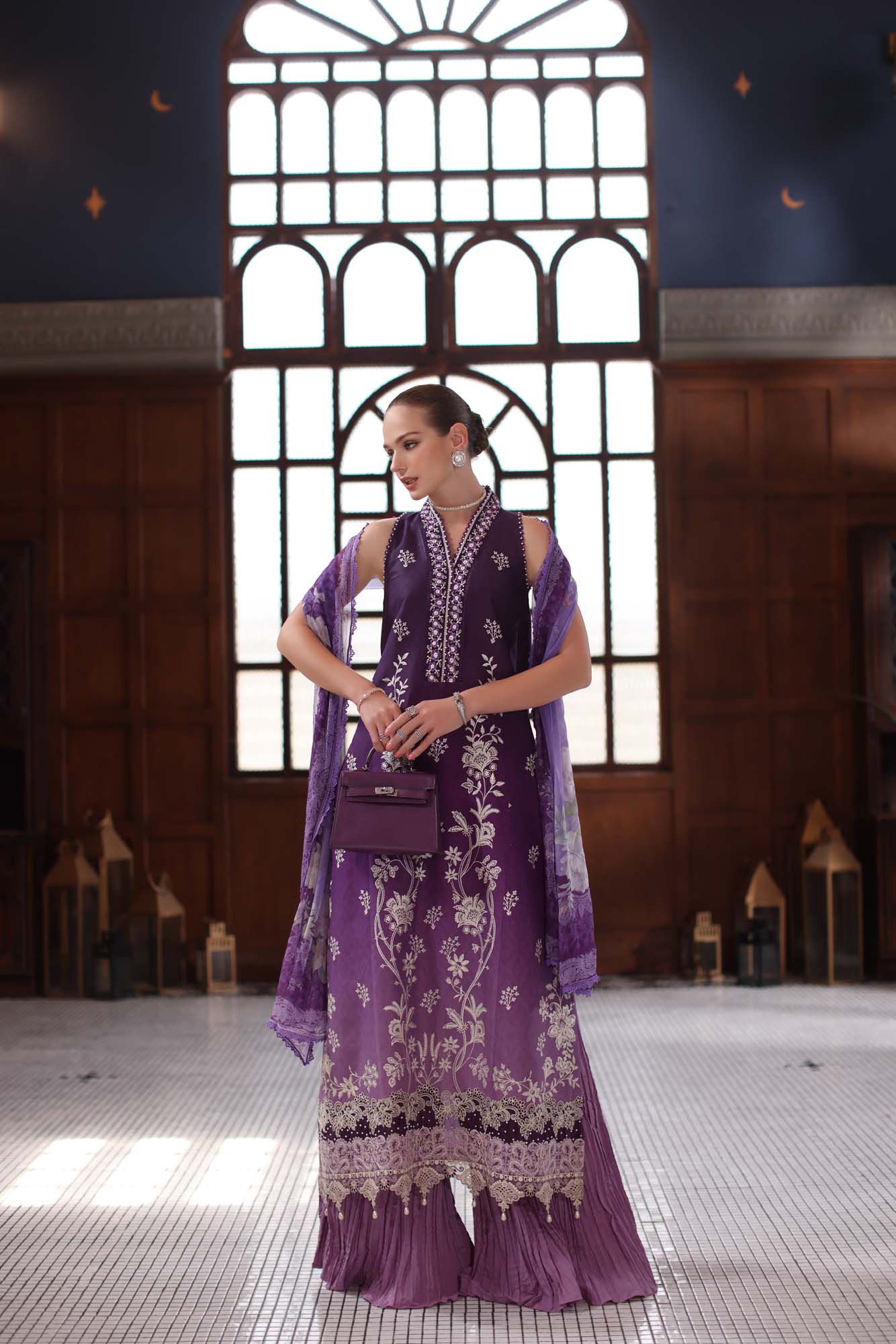 Noor by Saadia Asad | Eid Luxury Schiffli Laserkari 25 | D9- Purple by Noor by Saadia Asad - Designer Dress - Type: Ladies Clothes - Available at Libayah - 100% Original