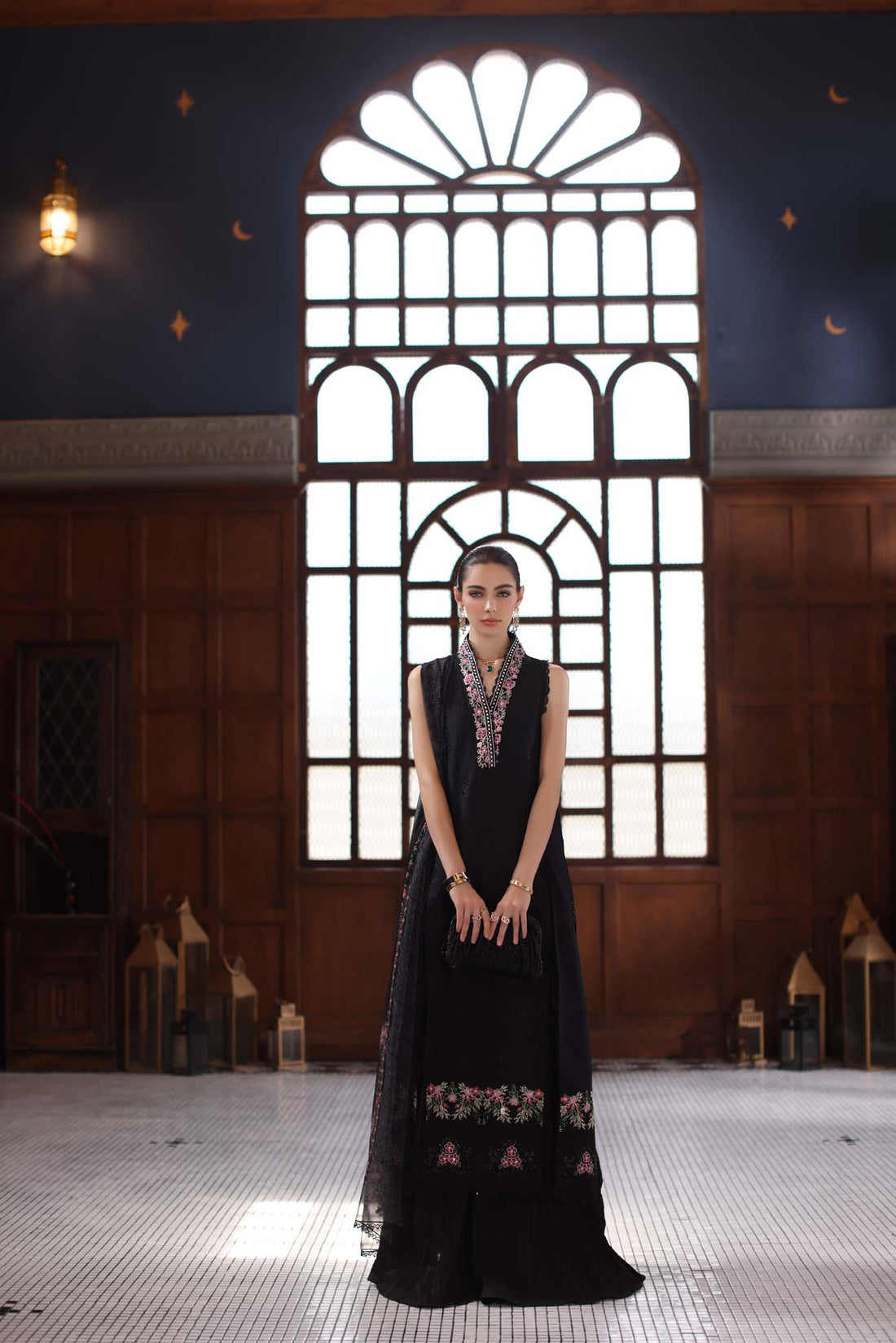 Noor by Saadia Asad | Eid Luxury Schiffli Laserkari 25 | D7- Black by Noor by Saadia Asad - Designer Dress - Type: Ladies Clothes - Available at Libayah - 100% Original
