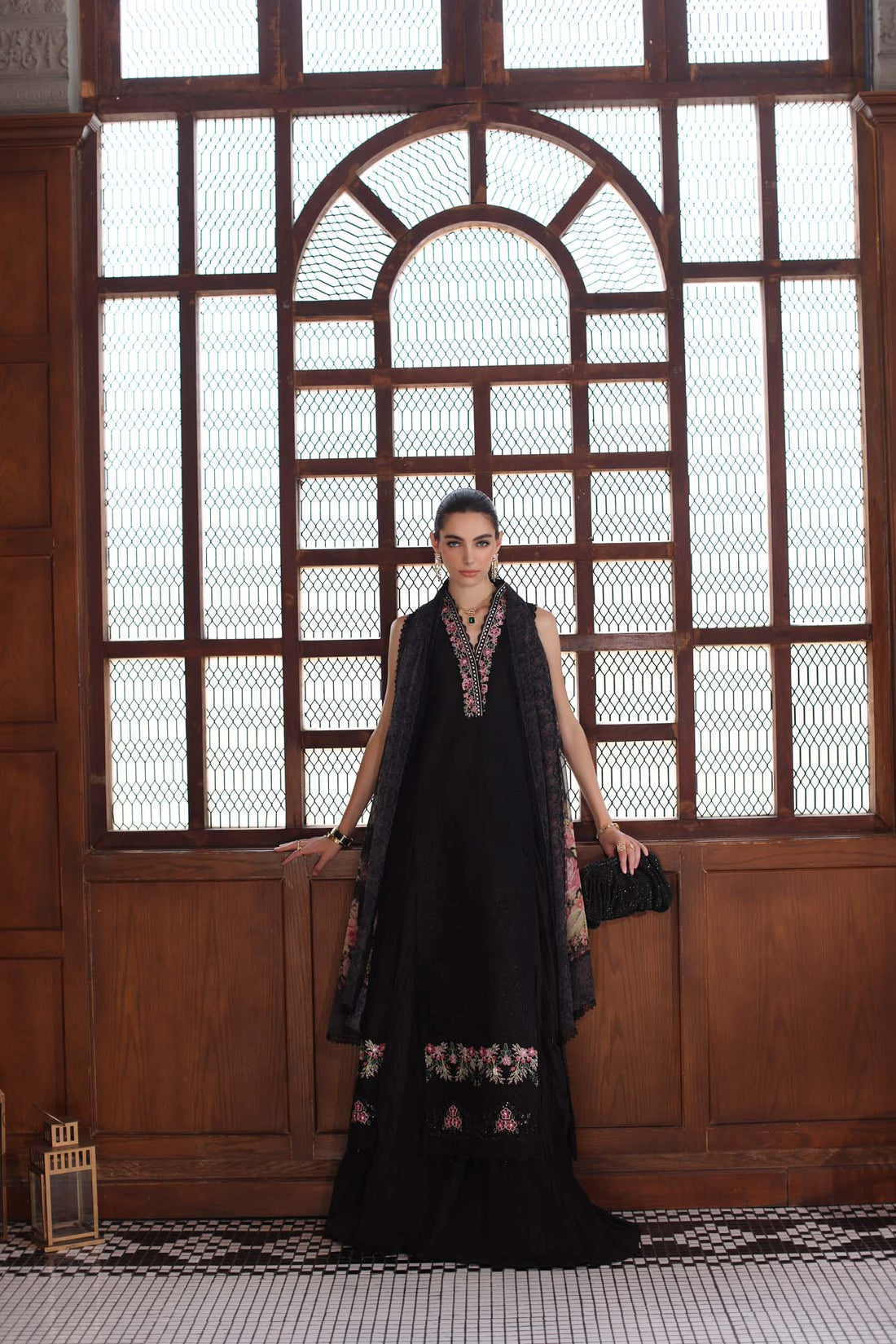 Noor by Saadia Asad | Eid Luxury Schiffli Laserkari 25 | D7- Black by Noor by Saadia Asad - Designer Dress - Type: Ladies Clothes - Available at Libayah - 100% Original