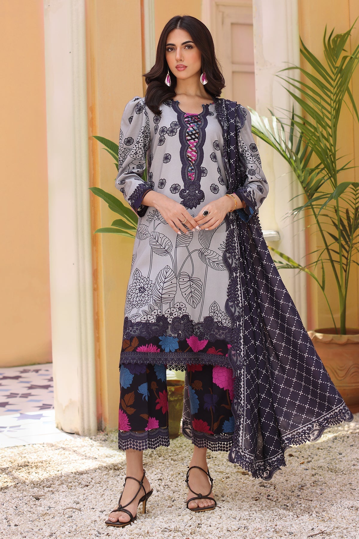 Charizma | Sheen Embroidered Linen Shawl | SHW4-05 by Charizma - Designer Dress - Type: Ladies Clothes - Available at Libayah - 100% Original