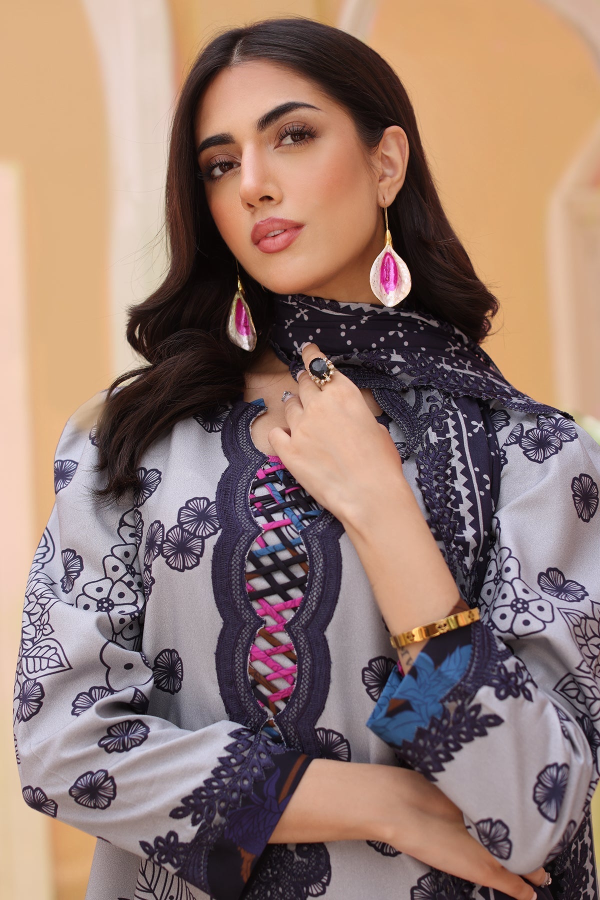 Charizma | Sheen Embroidered Linen Shawl | SHW4-05 by Charizma - Designer Dress - Type: Ladies Clothes - Available at Libayah - 100% Original