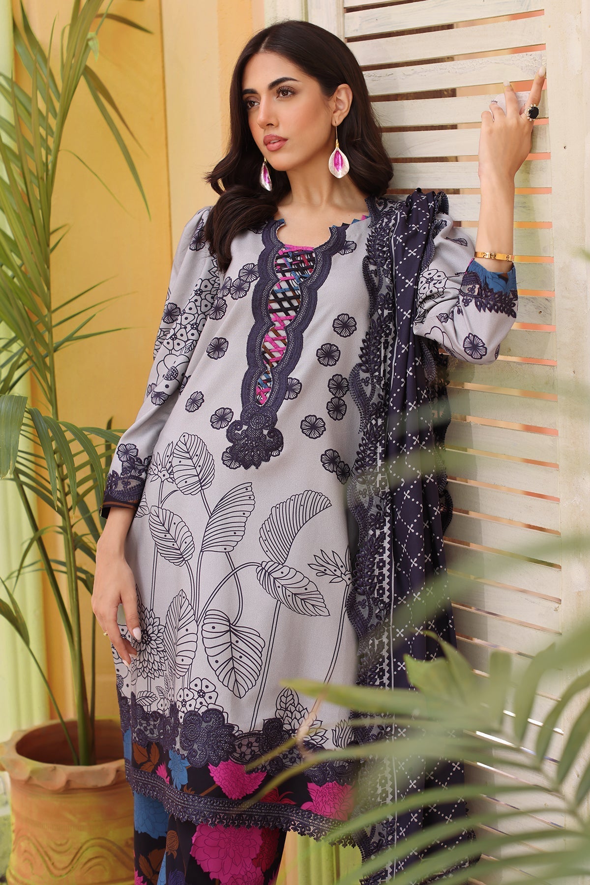 Charizma | Sheen Embroidered Linen Shawl | SHW4-05 by Charizma - Designer Dress - Type: Ladies Clothes - Available at Libayah - 100% Original