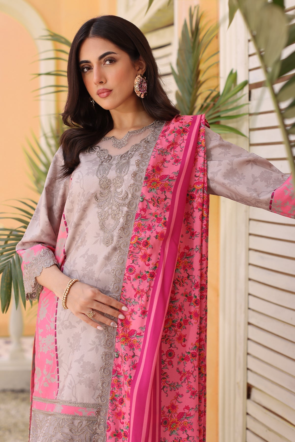 Charizma | Sheen Embroidered Linen Shawl | SHW4-04 by Charizma - Designer Dress - Type: Ladies Clothes - Available at Libayah - 100% Original