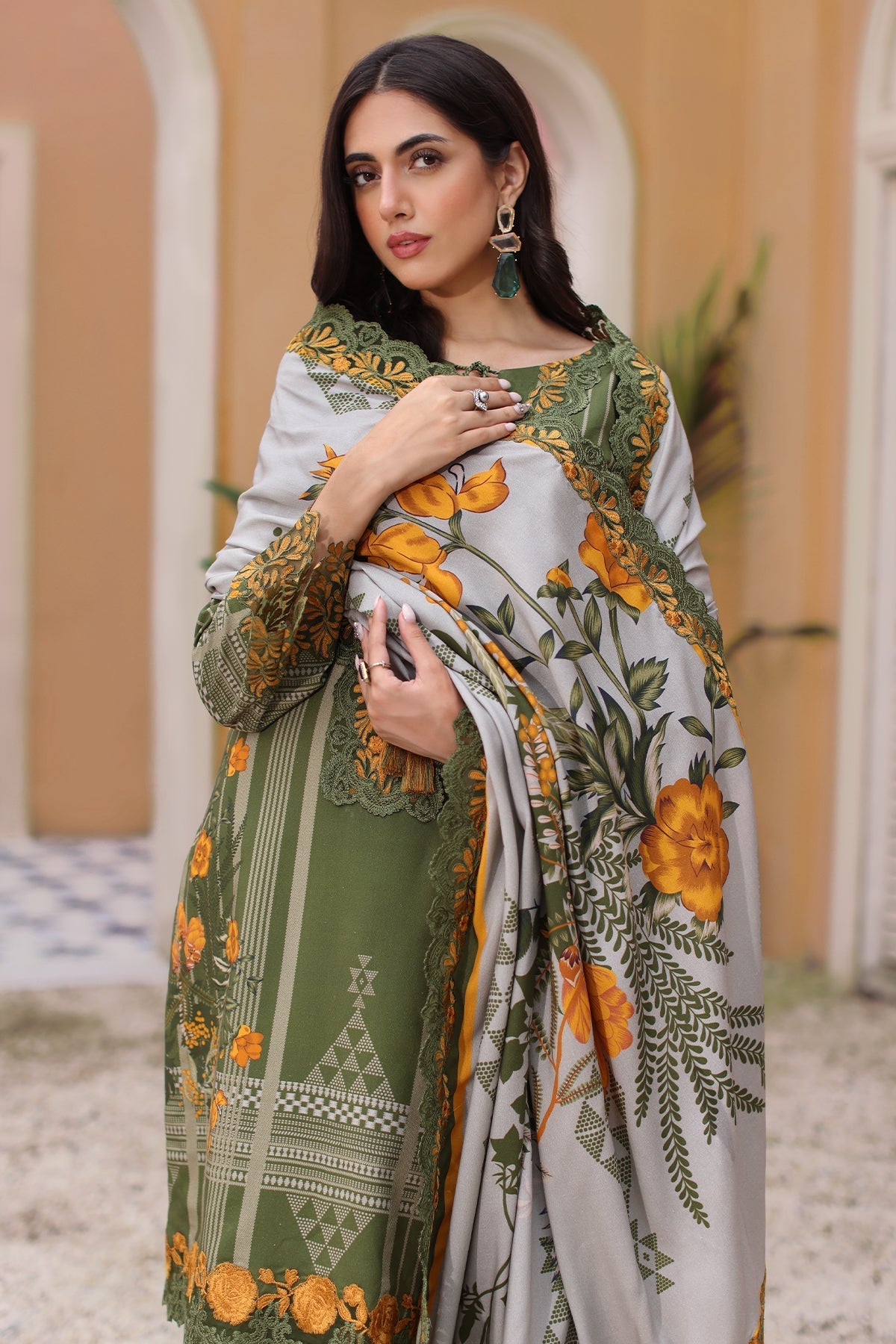 Charizma | Sheen Embroidered Linen Shawl | SHW4-07 by Charizma - Designer Dress - Type: Ladies Clothes - Available at Libayah - 100% Original