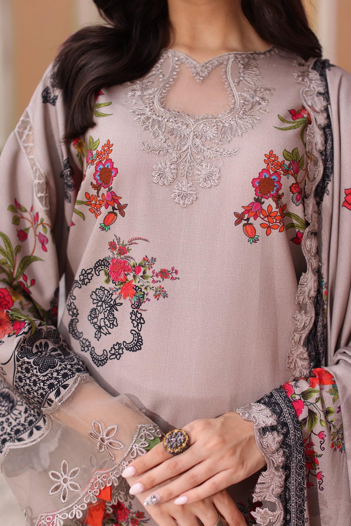 Charizma | Sheen Embroidered Linen Shawl | SHW4-02 by Charizma - Designer Dress - Type: Ladies Clothes - Available at Libayah - 100% Original