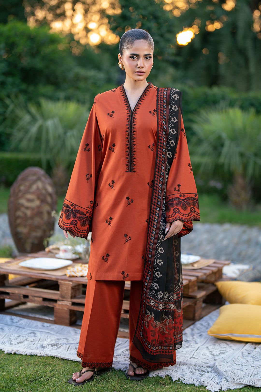 Alizeh | Printed Lawn | AF-EL-7077-Tawny by Alizeh - Designer Dress  - Type : Ladies Clothes - Available at Libayah - 100% Original 
