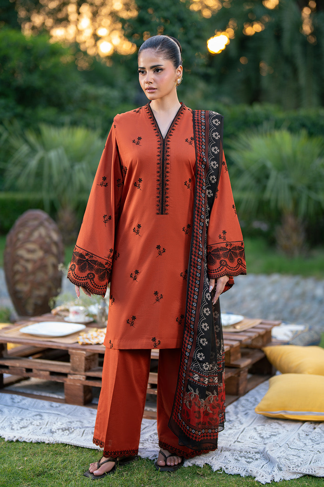 Alizeh | Printed Lawn | AF-EL-7077-Tawny by Alizeh - Designer Dress  - Type : Ladies Clothes - Available at Libayah - 100% Original 