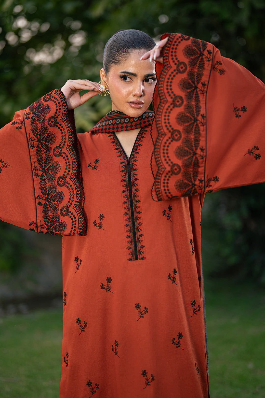 Alizeh | Printed Lawn | AF-EL-7077-Tawny by Alizeh - Designer Dress  - Type : Ladies Clothes - Available at Libayah - 100% Original 
