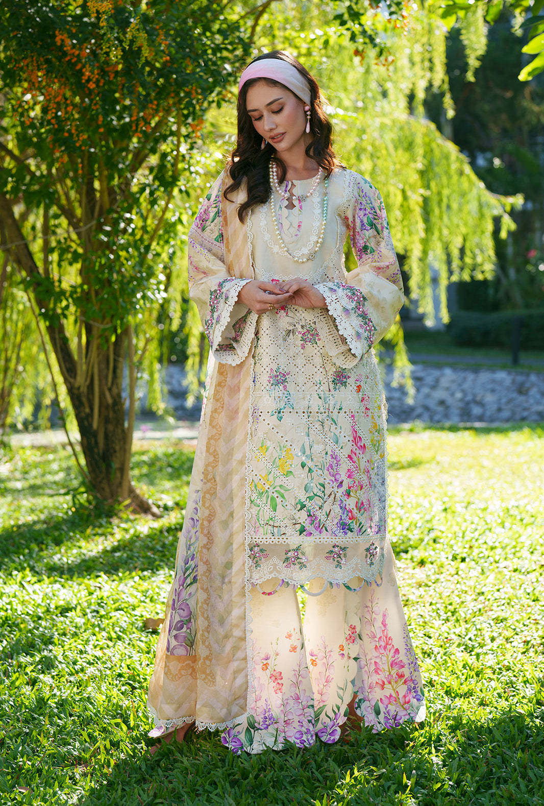AJR Couture | Printed Chikankari 26 | Lila - Designer Dress - Type : Ladies Clothes - Available at Libayah - 100% Original