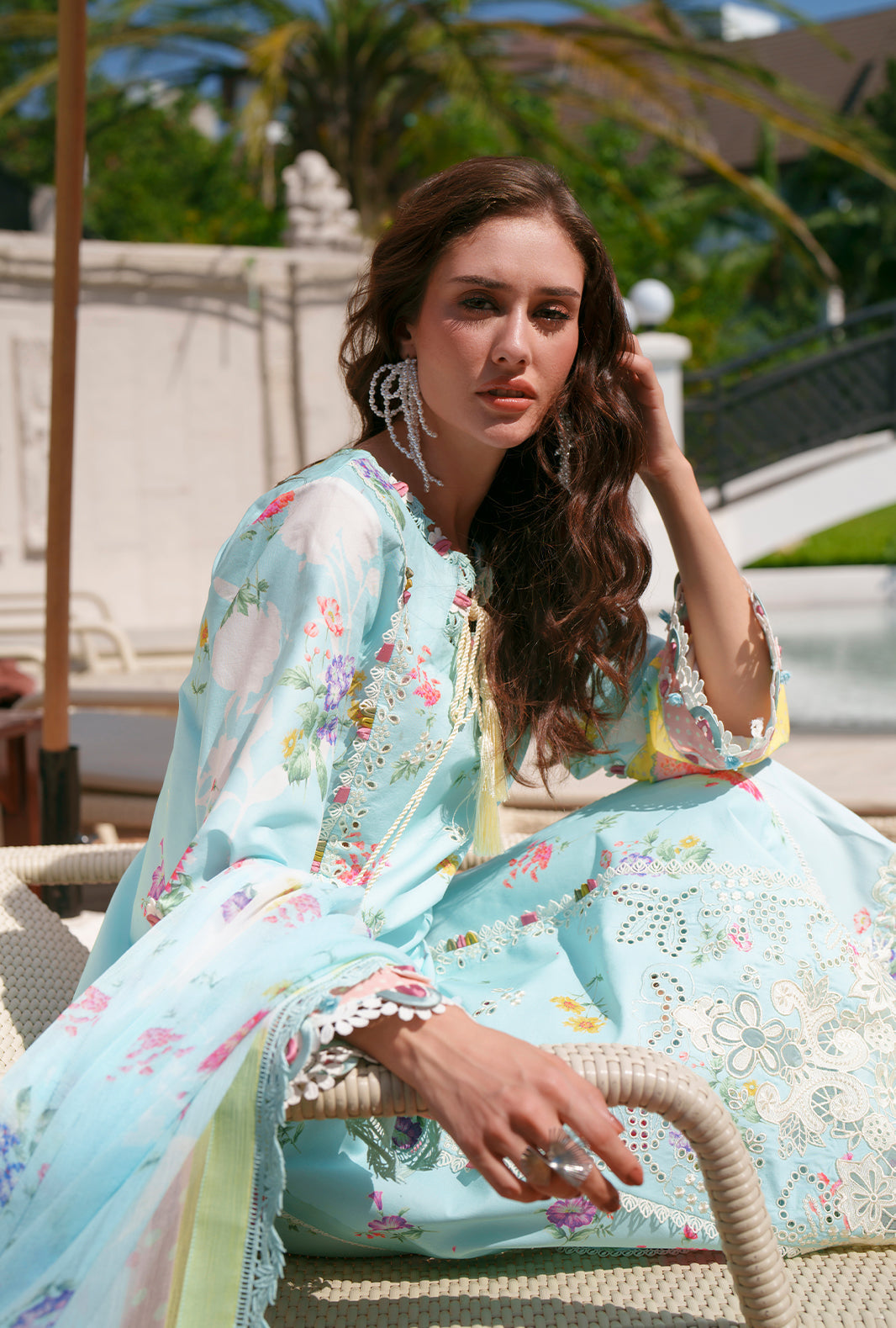 AJR Couture | Printed Chikankari 26 | Azure - Designer Dress - Type : Ladies Clothes - Available at Libayah - 100% Original