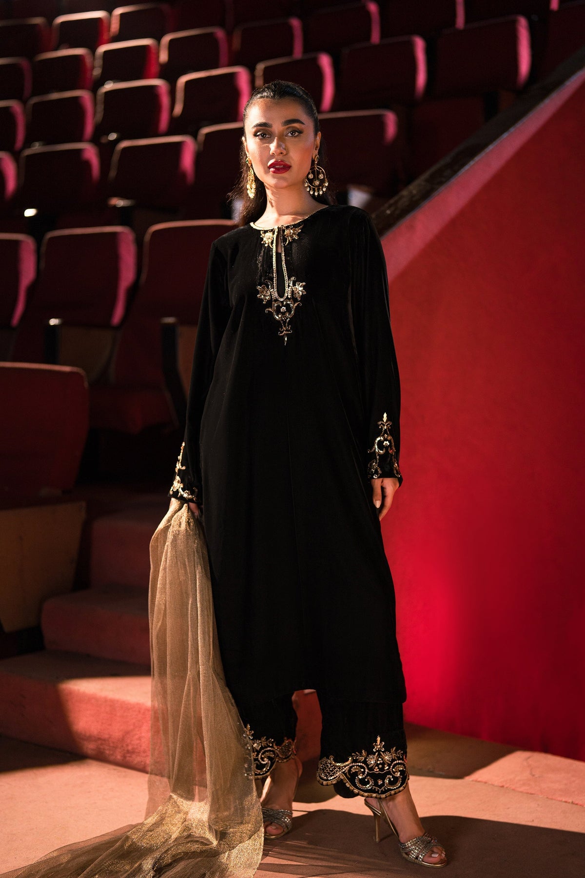 Ammara Khan | Rendezvous Velvet | Statement Noir Velvet Set (D-03) by Ammara Khan - Designer Dress - Type: Ladies Clothes - Available at Libayah - 100% Original