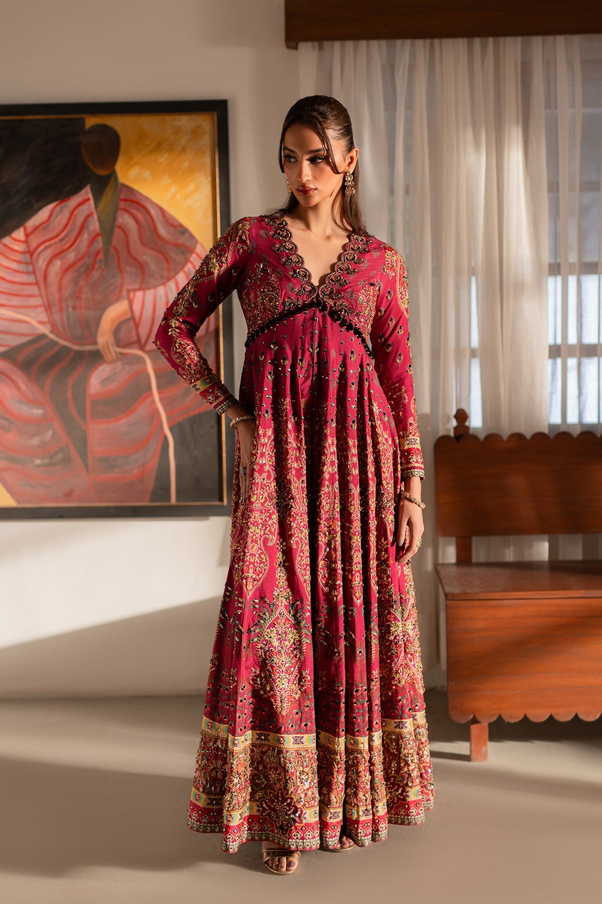 Ammara Khan | Ronaq Luxury Formals | Fuchsia Kalidar Peshwas (D-05) by Ammara Khan - Designer Dress - Type: Ladies Clothes - Available at Libayah - 100% Original