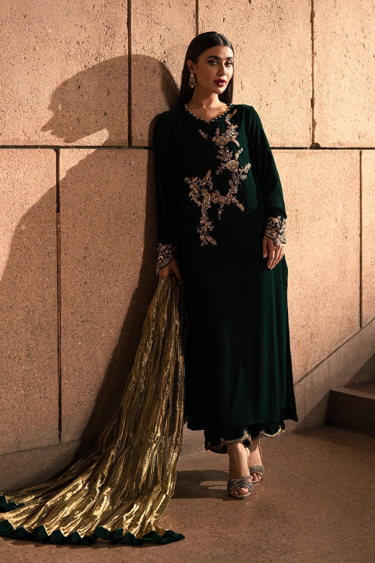 Ammara Khan | Rendezvous Velvet | Emerald Jewel of the East Velvet Set (D-04) by Ammara Khan - Designer Dress - Type: Ladies Clothes - Available at Libayah - 100% Original