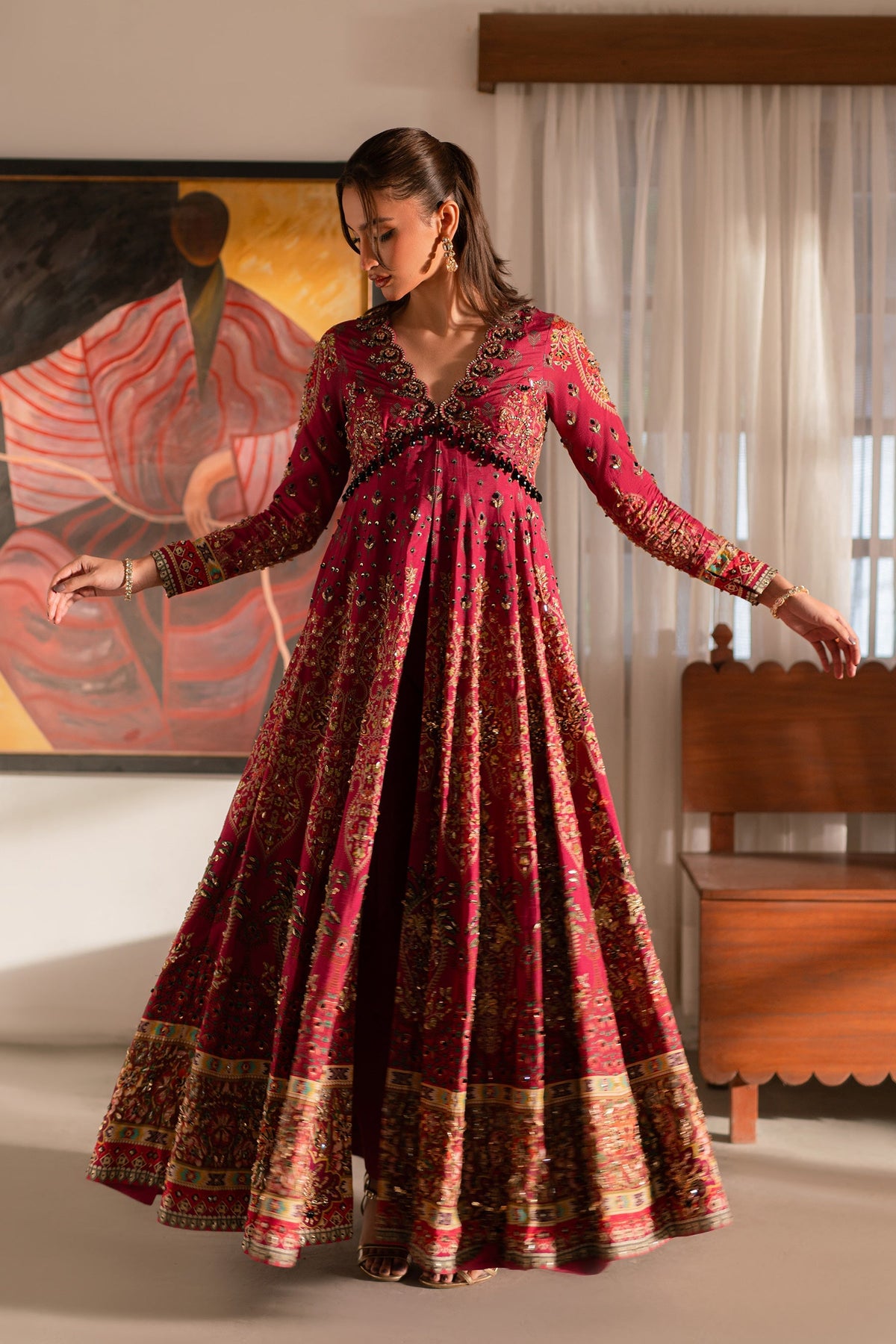 Ammara Khan | Ronaq Luxury Formals | Fuchsia Kalidar Peshwas (D-05) by Ammara Khan - Designer Dress - Type: Ladies Clothes - Available at Libayah - 100% Original