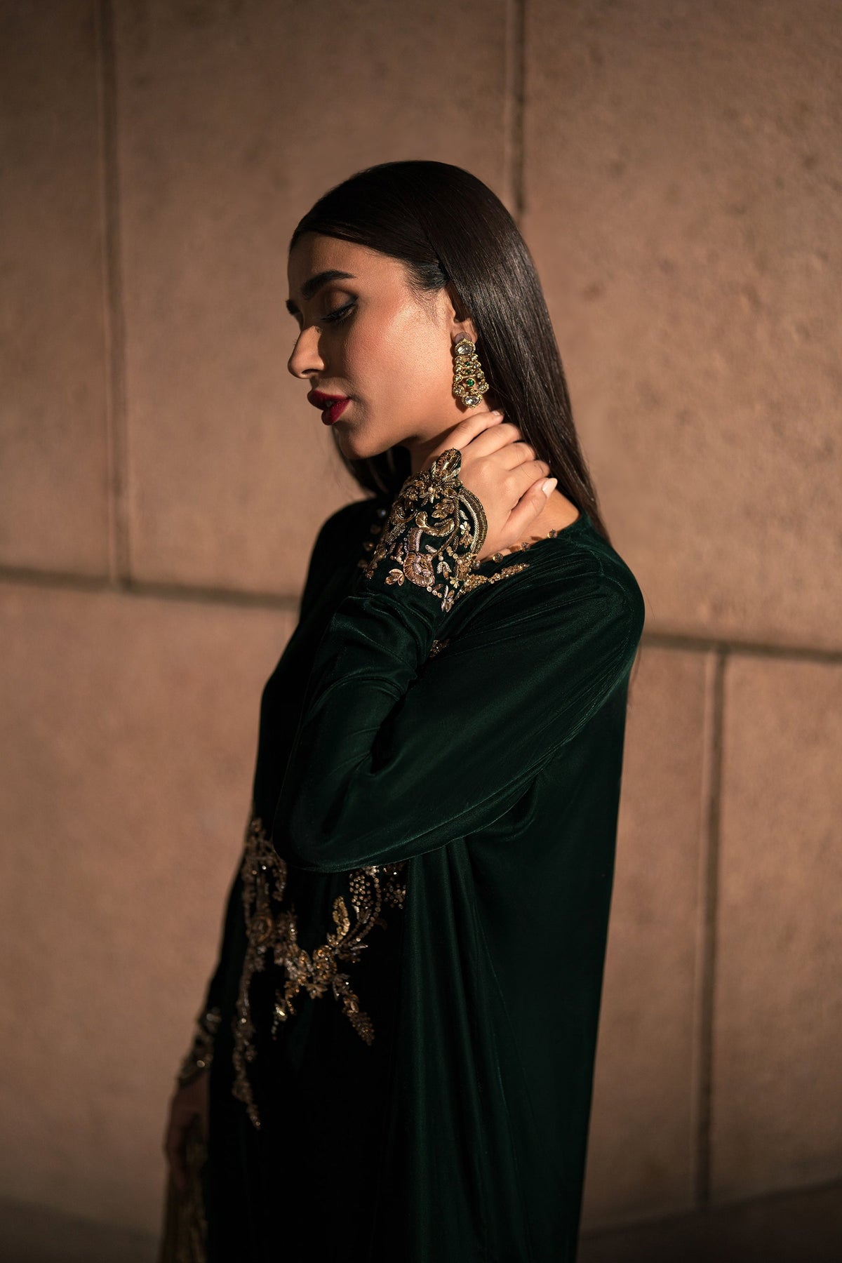 Ammara Khan | Rendezvous Velvet | Emerald Jewel of the East Velvet Set (D-04) by Ammara Khan - Designer Dress - Type: Ladies Clothes - Available at Libayah - 100% Original