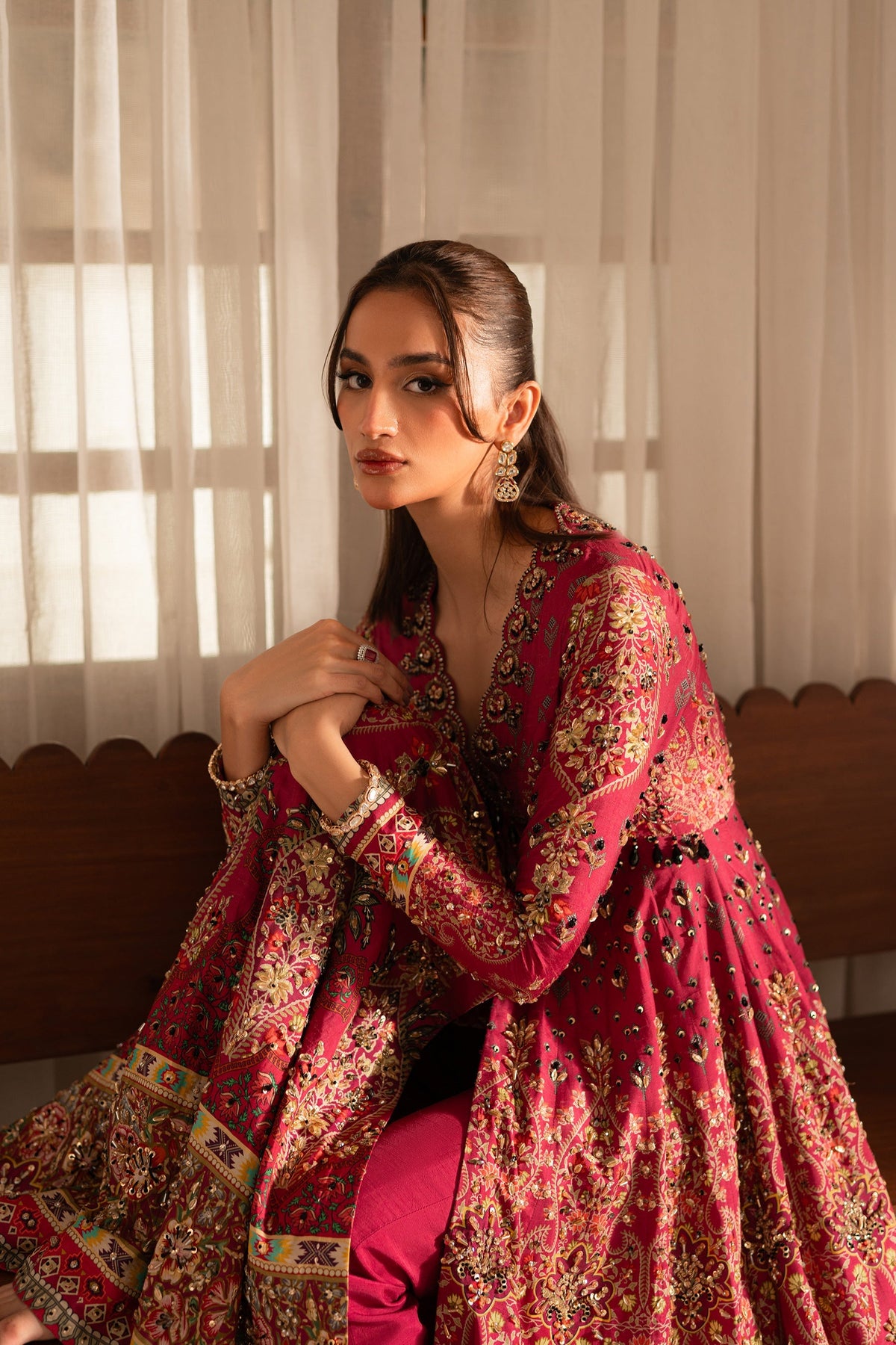 Ammara Khan | Ronaq Luxury Formals | Fuchsia Kalidar Peshwas (D-05) by Ammara Khan - Designer Dress - Type: Ladies Clothes - Available at Libayah - 100% Original