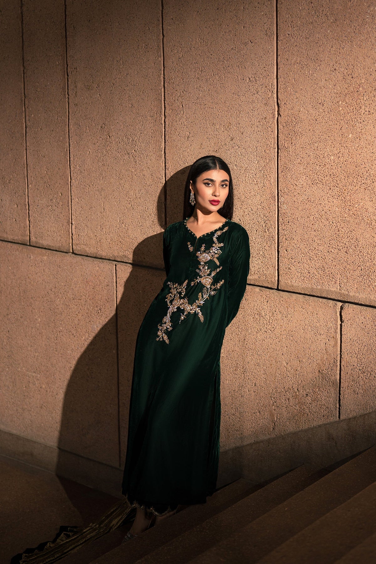 Ammara Khan | Rendezvous Velvet | Emerald Jewel of the East Velvet Set (D-04) by Ammara Khan - Designer Dress - Type: Ladies Clothes - Available at Libayah - 100% Original