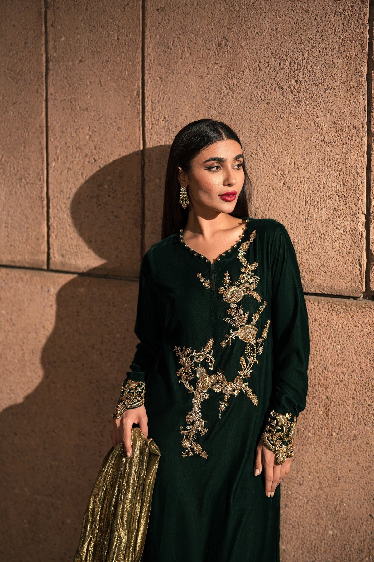 Ammara Khan | Rendezvous Velvet | Emerald Jewel of the East Velvet Set (D-04) by Ammara Khan - Designer Dress - Type: Ladies Clothes - Available at Libayah - 100% Original