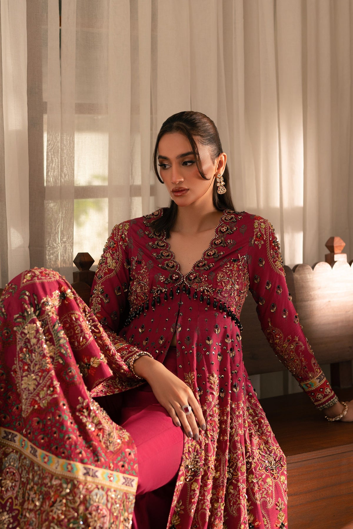 Ammara Khan | Ronaq Luxury Formals | Fuchsia Kalidar Peshwas (D-05) by Ammara Khan - Designer Dress - Type: Ladies Clothes - Available at Libayah - 100% Original
