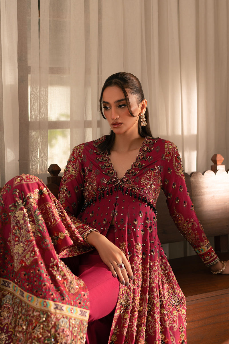Ammara Khan | Ronaq Luxury Formals | Fuchsia Kalidar Peshwas (D-05) by Ammara Khan - Designer Dress - Type: Ladies Clothes - Available at Libayah - 100% Original