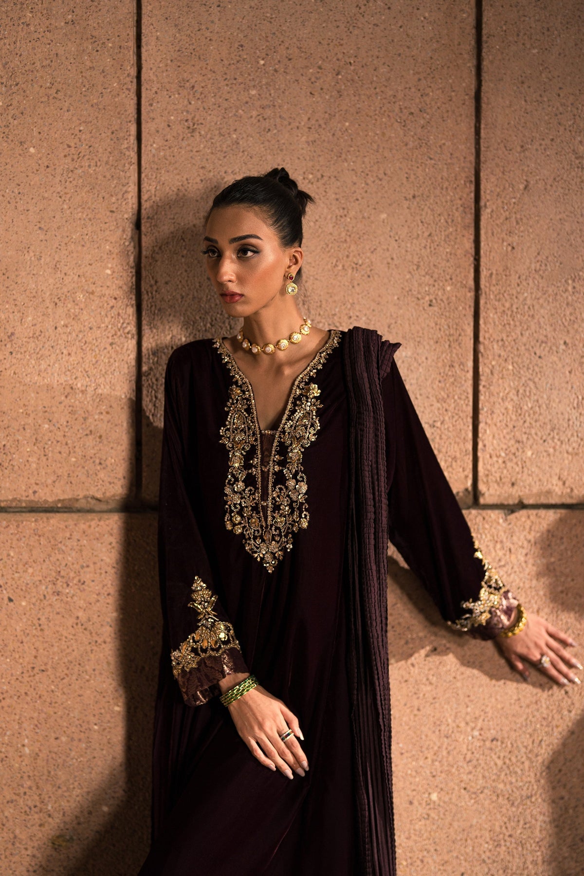 Ammara Khan | Rendezvous Velvet | Majestic Plum Velvet Ensemble (D-05) by Ammara Khan - Designer Dress - Type: Ladies Clothes - Available at Libayah - 100% Original
