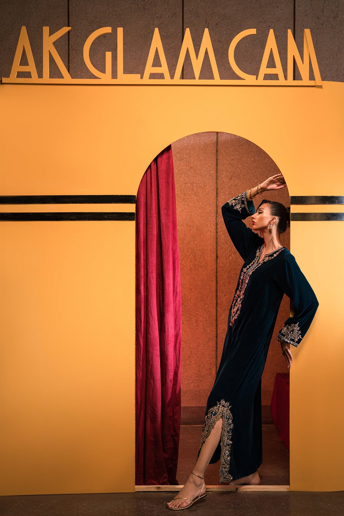 Ammara Khan | Rendezvous Velvet | Statement Teal Velvet Kaftan (D-06) by Ammara Khan - Designer Dress - Type: Ladies Clothes - Available at Libayah - 100% Original