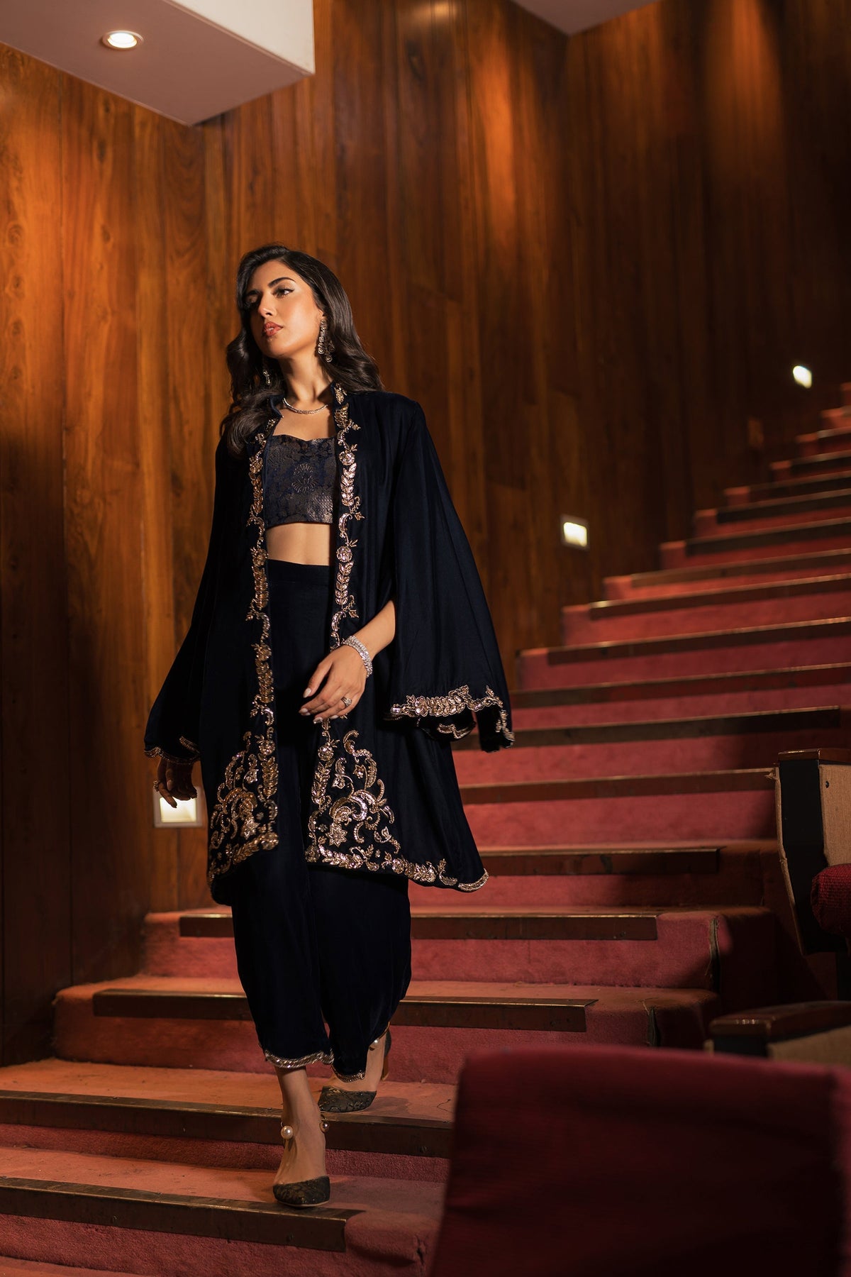 Ammara Khan | Rendezvous Velvet | Grand Navy Blue Velvet Set (D-07) by Ammara Khan - Designer Dress - Type: Ladies Clothes - Available at Libayah - 100% Original