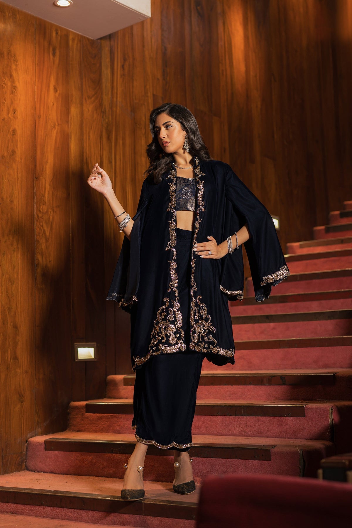Ammara Khan | Rendezvous Velvet | Grand Navy Blue Velvet Set (D-07) by Ammara Khan - Designer Dress - Type: Ladies Clothes - Available at Libayah - 100% Original