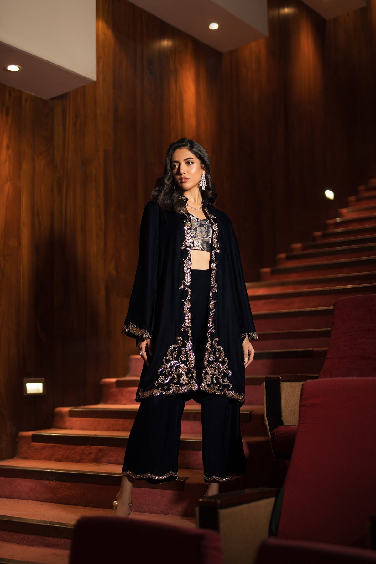 Ammara Khan | Rendezvous Velvet | Grand Navy Blue Velvet Set (D-07) by Ammara Khan - Designer Dress - Type: Ladies Clothes - Available at Libayah - 100% Original