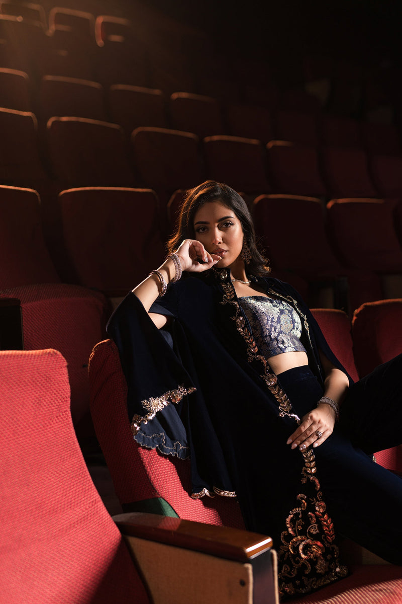 Ammara Khan | Rendezvous Velvet | Grand Navy Blue Velvet Set (D-07) by Ammara Khan - Designer Dress - Type: Ladies Clothes - Available at Libayah - 100% Original