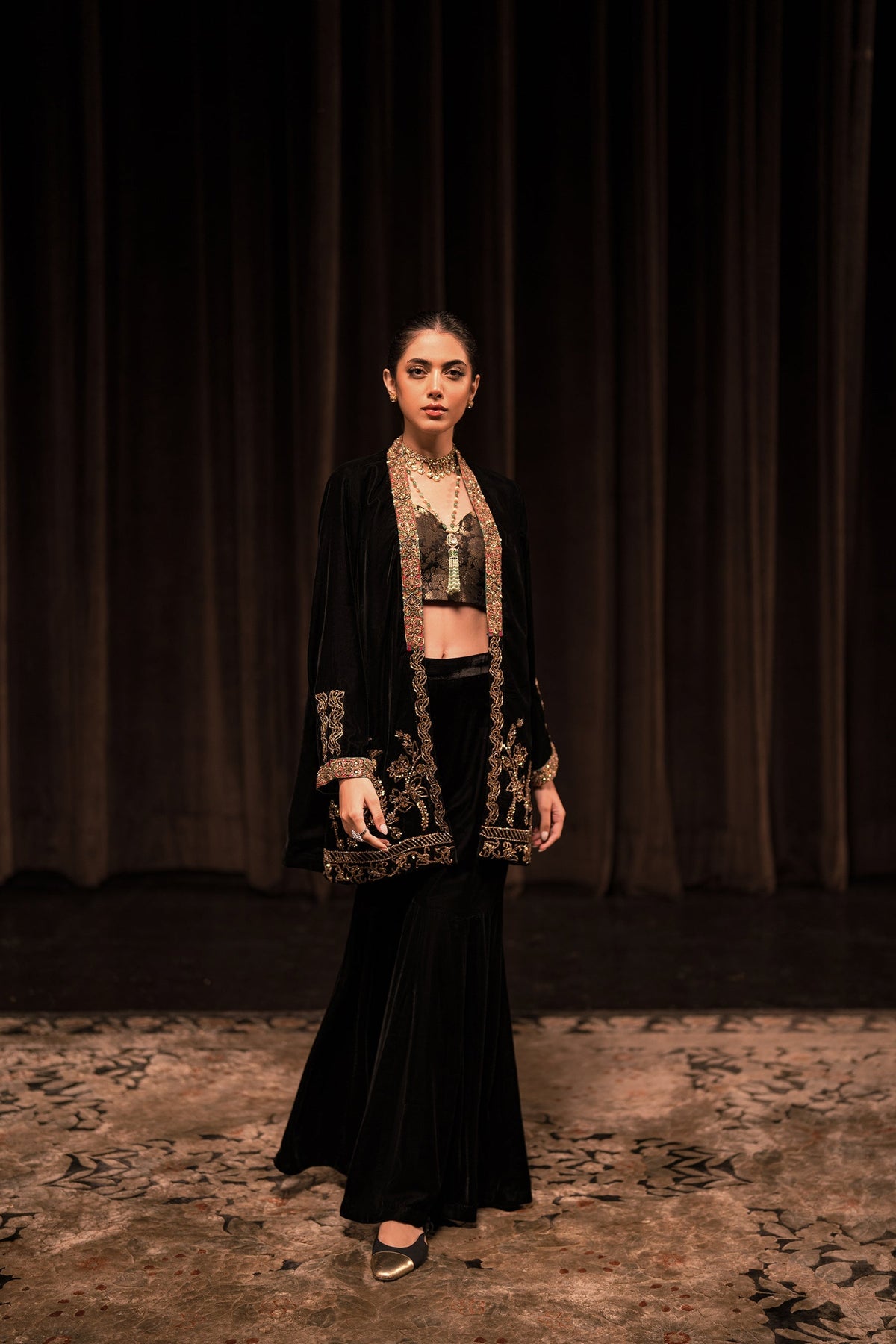 Ammara Khan | Rendezvous Velvet | Gilded Garden Statement Jacket set (D-08) by Ammara Khan - Designer Dress - Type: Ladies Clothes - Available at Libayah - 100% Original