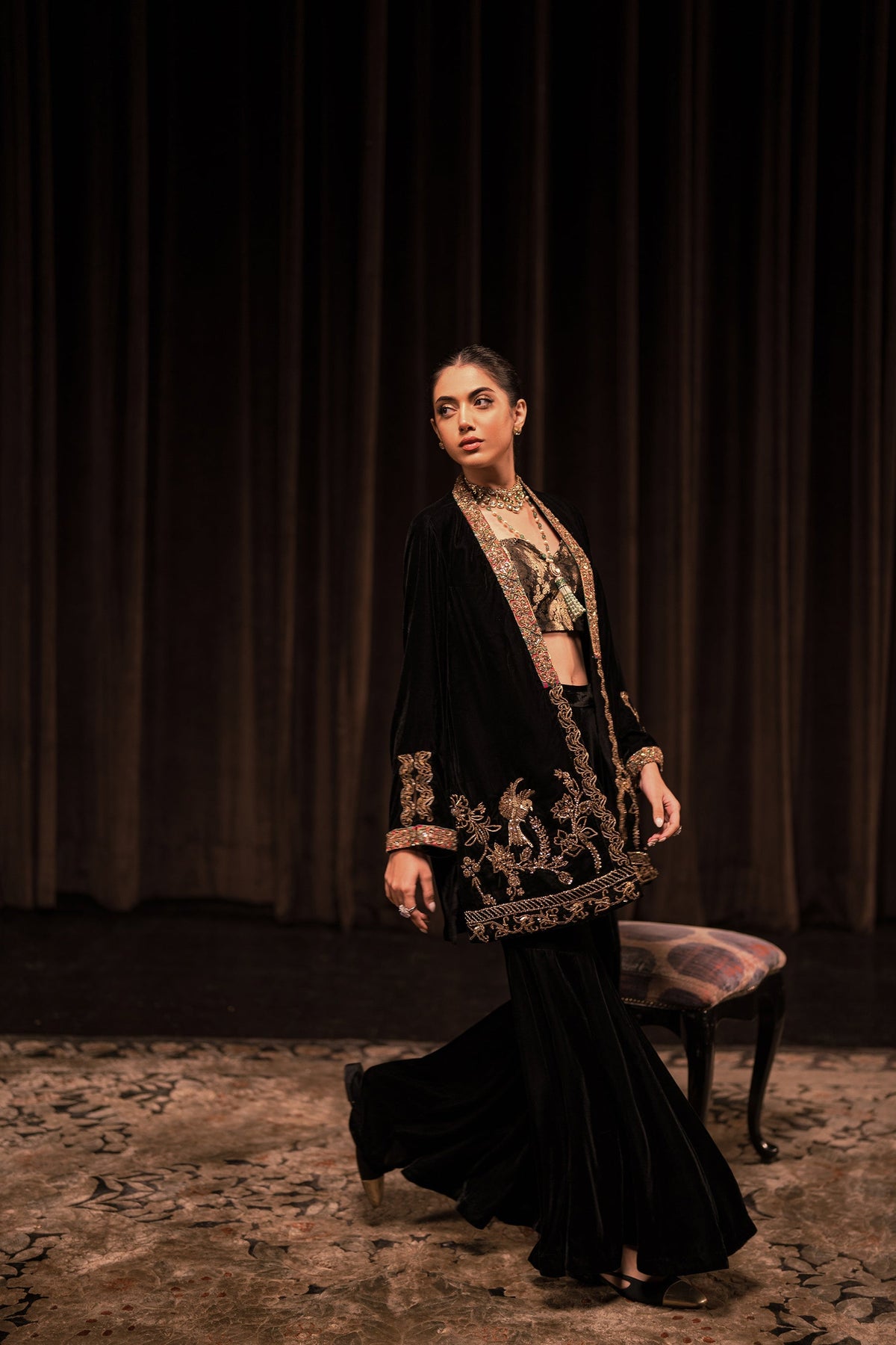Ammara Khan | Rendezvous Velvet | Gilded Garden Statement Jacket set (D-08) by Ammara Khan - Designer Dress - Type: Ladies Clothes - Available at Libayah - 100% Original