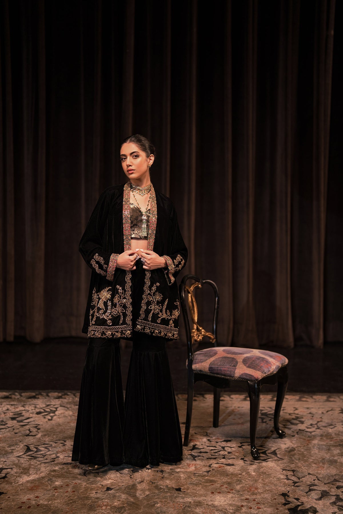Ammara Khan | Rendezvous Velvet | Gilded Garden Statement Jacket set (D-08) by Ammara Khan - Designer Dress - Type: Ladies Clothes - Available at Libayah - 100% Original