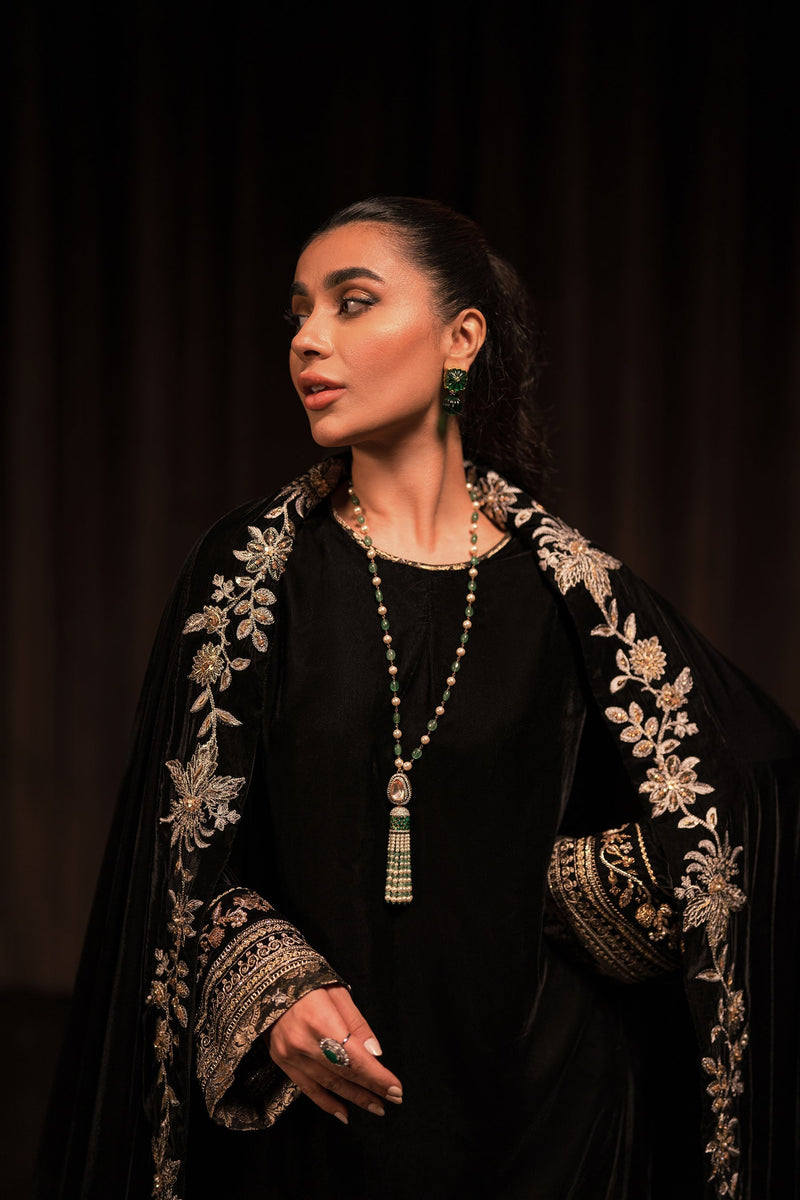 Ammara Khan | Rendezvous Velvet | Grand Black Velvet Shawl Set (D-10) by Ammara Khan - Designer Dress - Type: Ladies Clothes - Available at Libayah - 100% Original