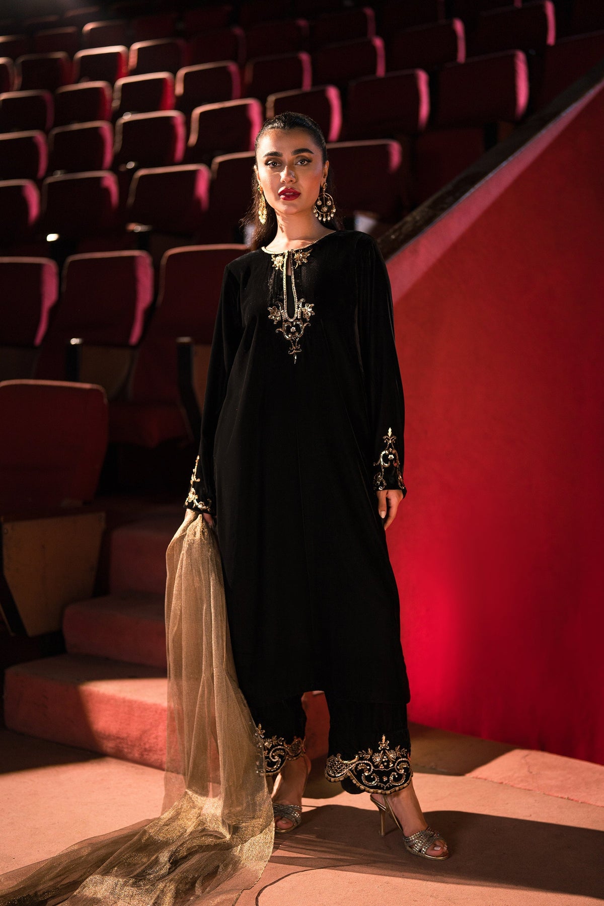 Ammara Khan | Rendezvous Velvet | Statement Noir Velvet Set (D-03) by Ammara Khan - Designer Dress - Type: Ladies Clothes - Available at Libayah - 100% Original