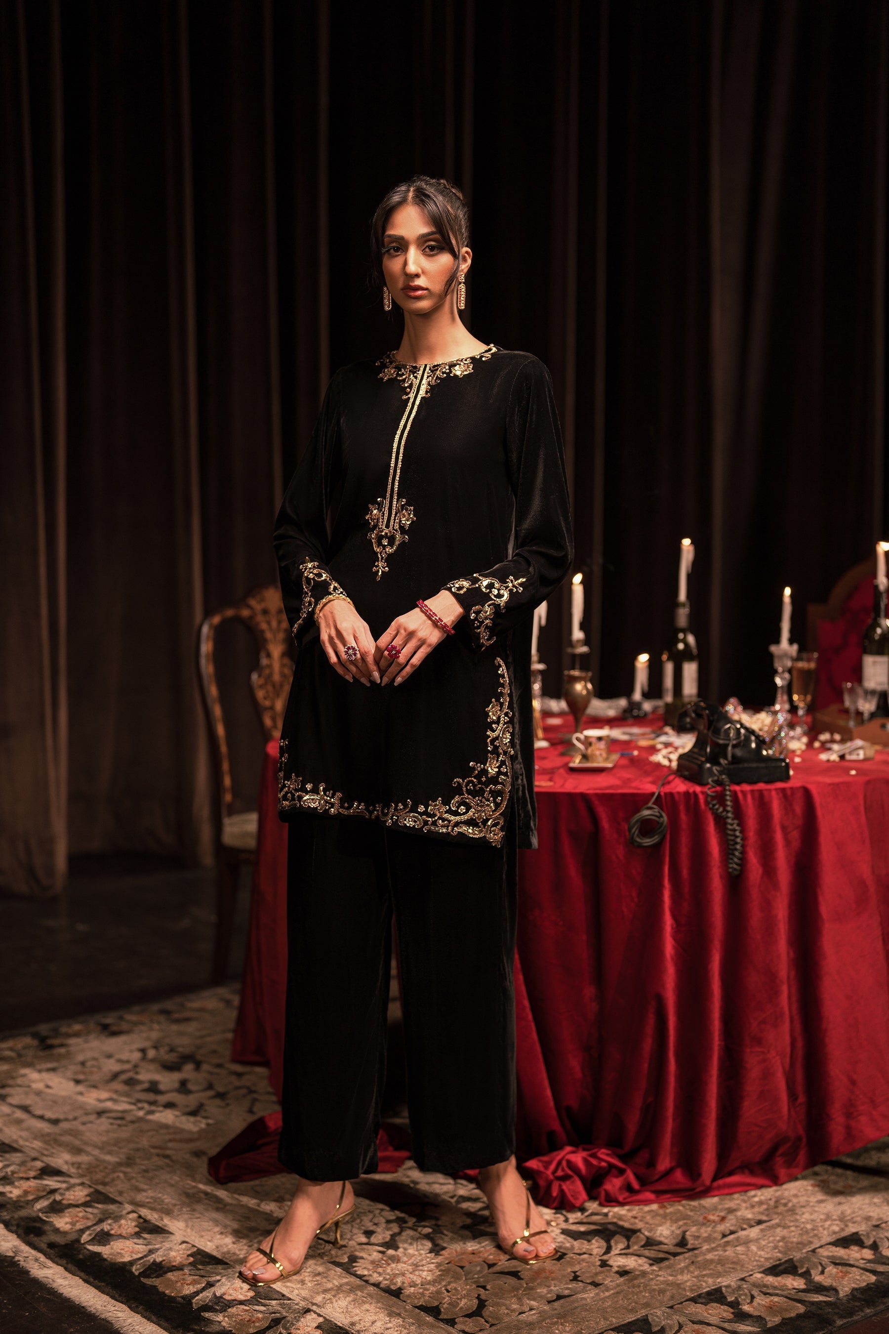 Ammara Khan | Rendezvous Velvet | Mukesh Black Set (D-02) by Ammara Khan - Designer Dress - Type: Ladies Clothes - Available at Libayah - 100% Original
