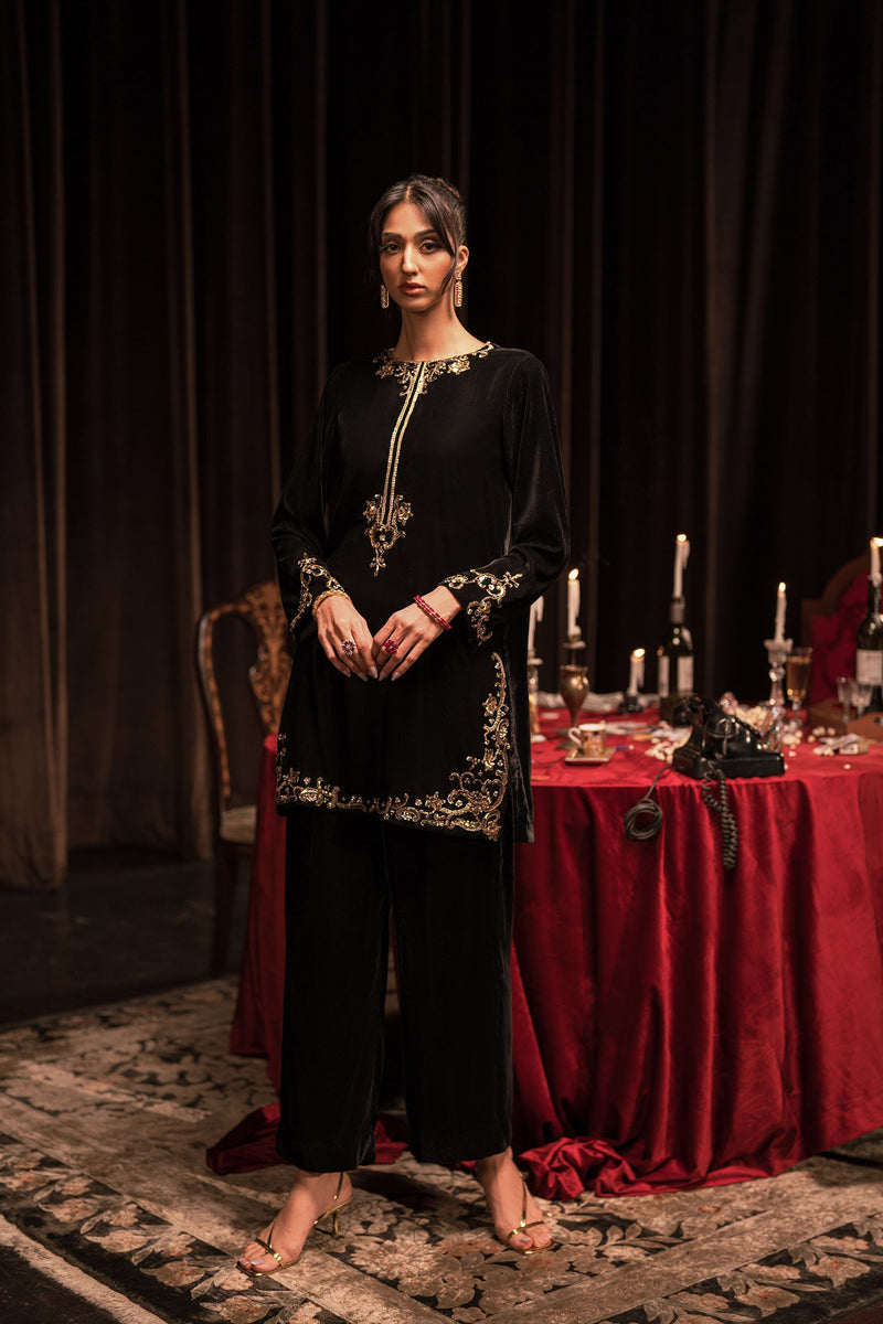 Ammara Khan | Rendezvous Velvet | Mukesh Black Set (D-02) by Ammara Khan - Designer Dress - Type: Ladies Clothes - Available at Libayah - 100% Original