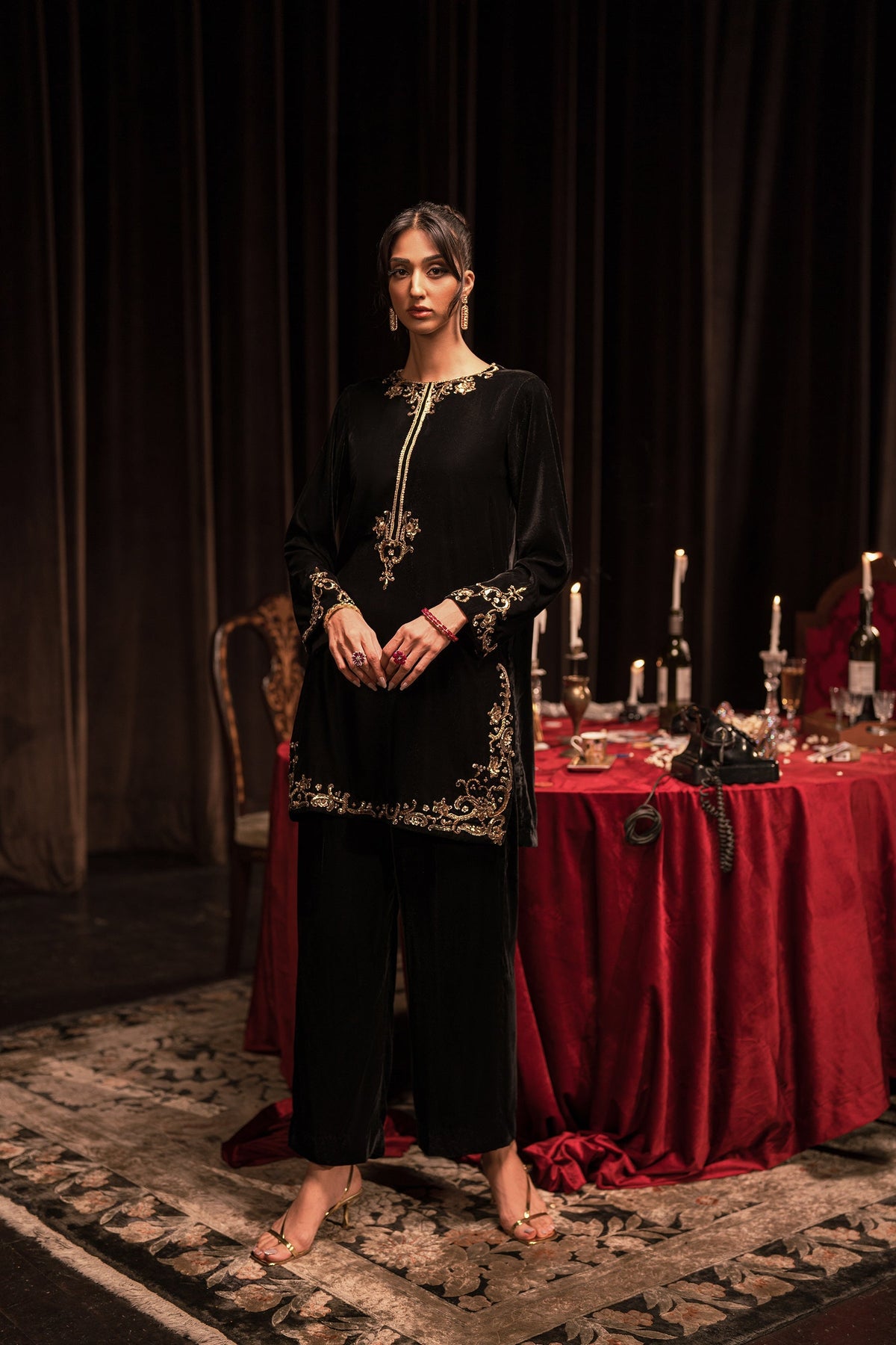 Ammara Khan | Rendezvous Velvet | Mukesh Black Set (D-02) by Ammara Khan - Designer Dress - Type: Ladies Clothes - Available at Libayah - 100% Original