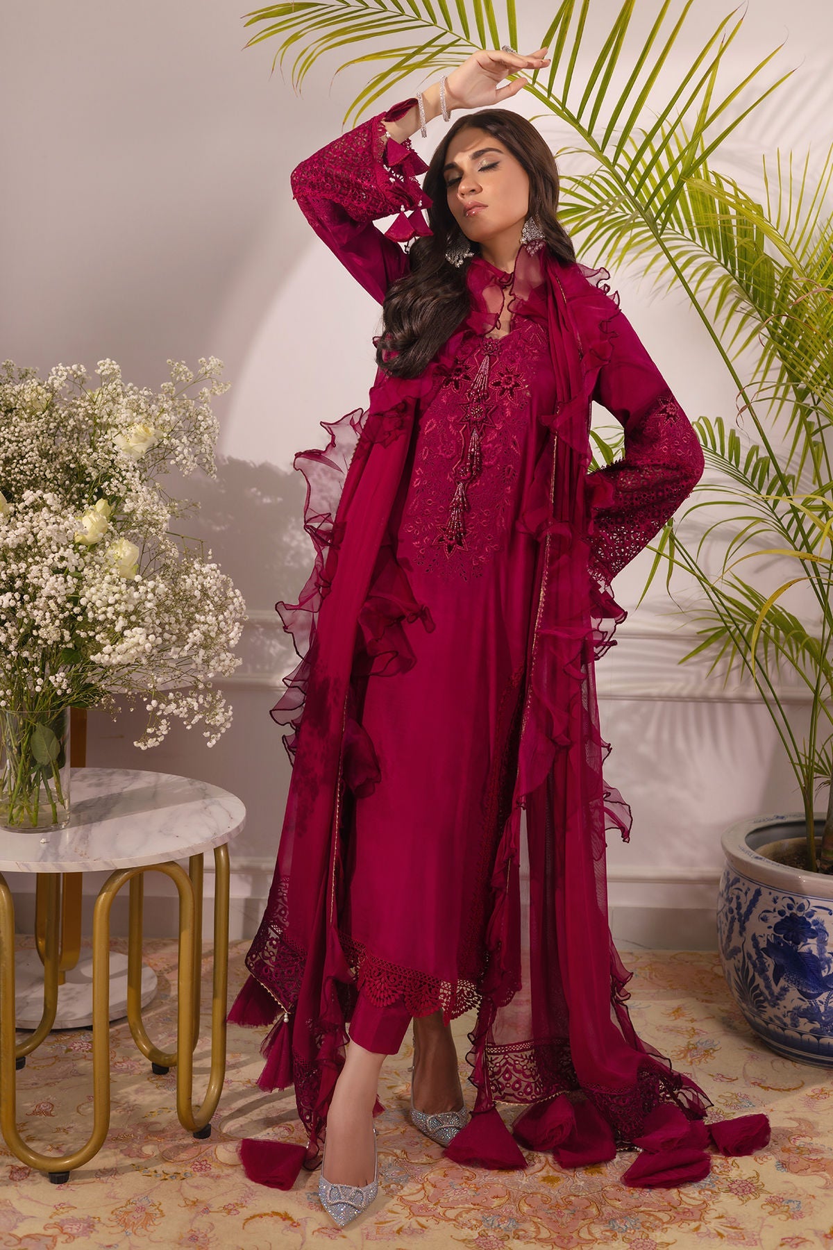 Annus Abrar | Sera Luxury | Ashni - Cranberry by Annus Abrar - Designer Dress - Type: Ladies Clothes - Available at Libayah - 100% Original